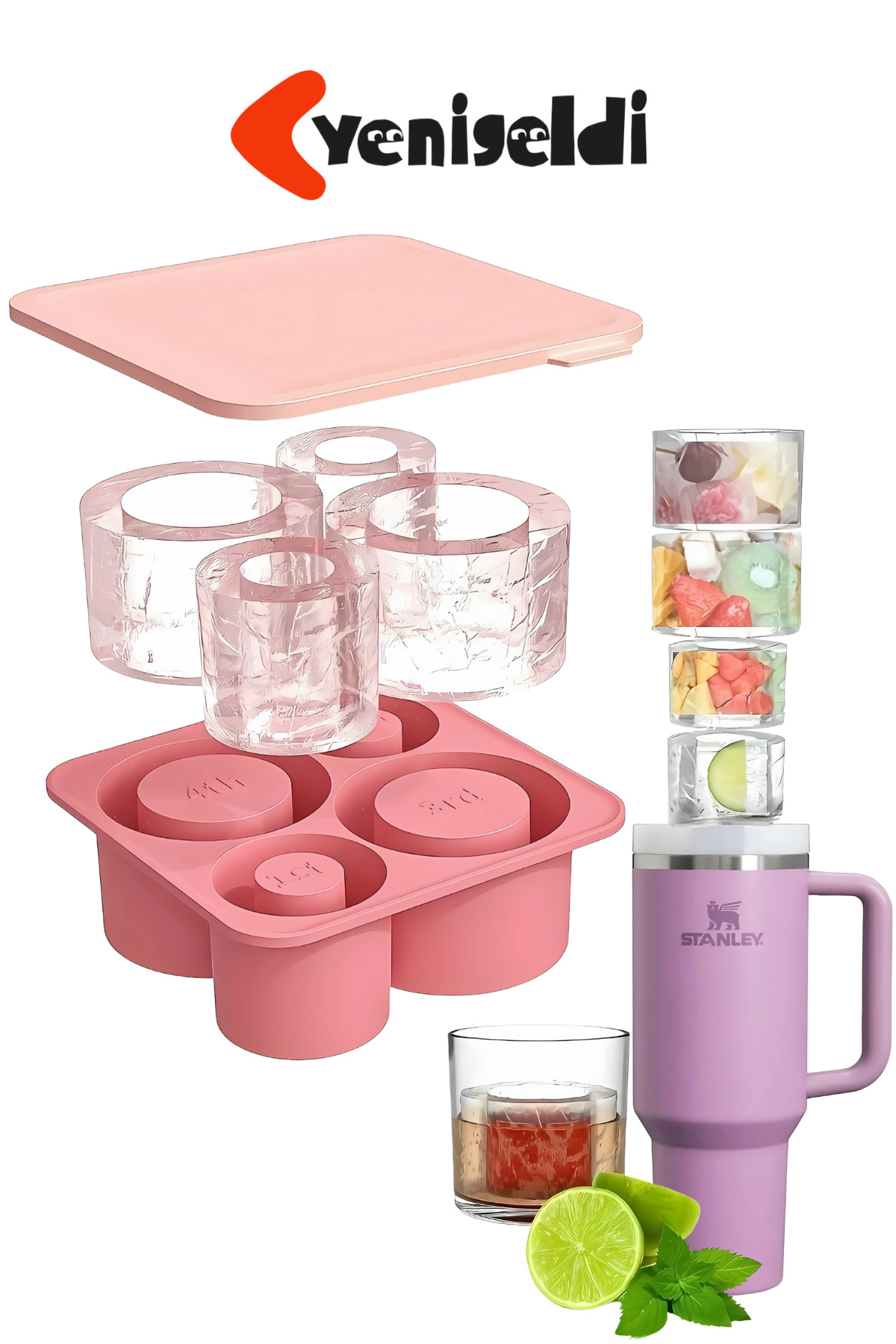 1 Pc Quencher Silicone Lid Ice Mold 4 Eyes 20oz 30oz 40oz Glass Compatible Slow Melting Ice Technology