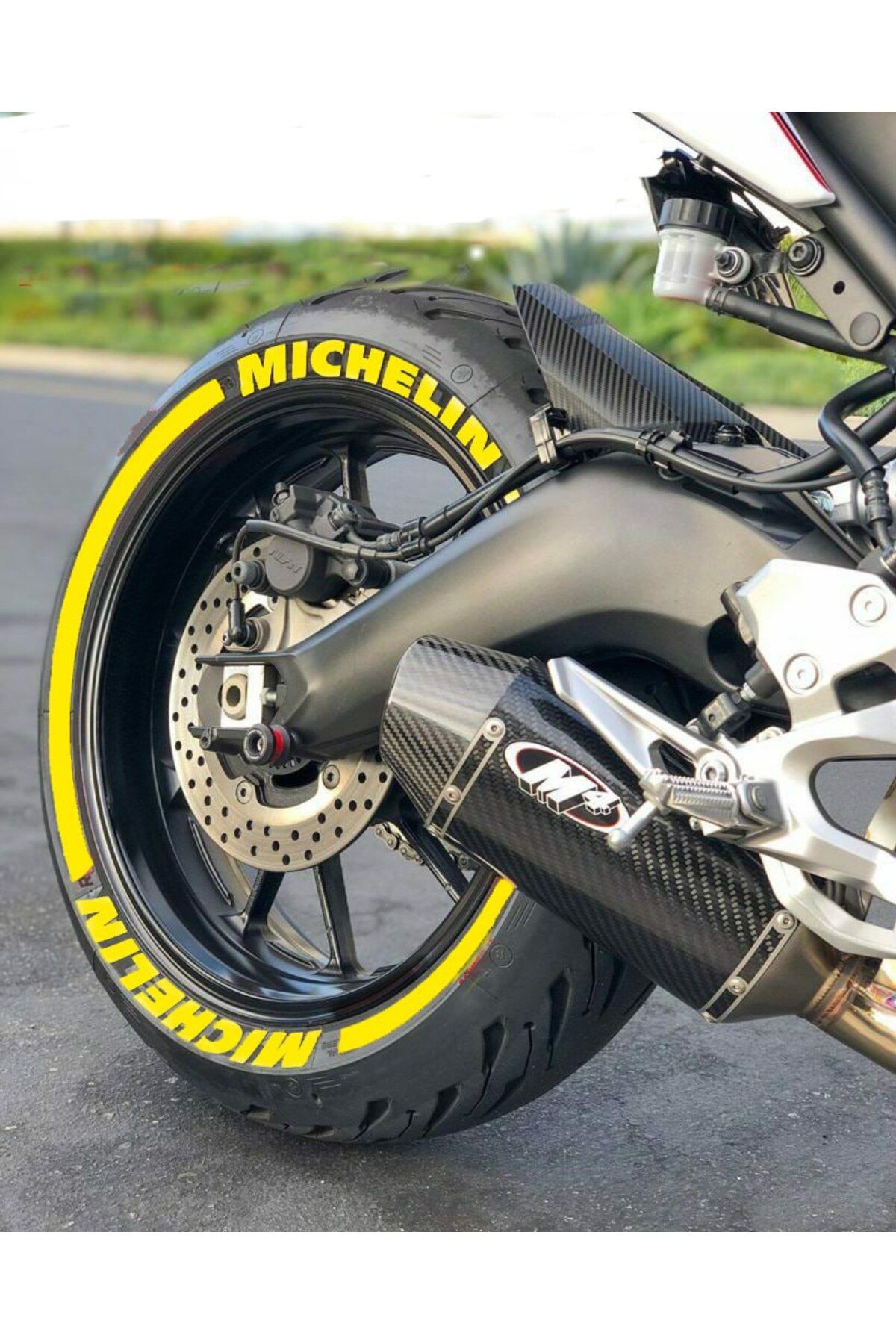 Performance Stickers Motorsiklet Lastik Yazısı Michlen Kuyruklu Lastik Stiker 8adet Lastik Sticker 15-19 İnç Arası Uyumlu