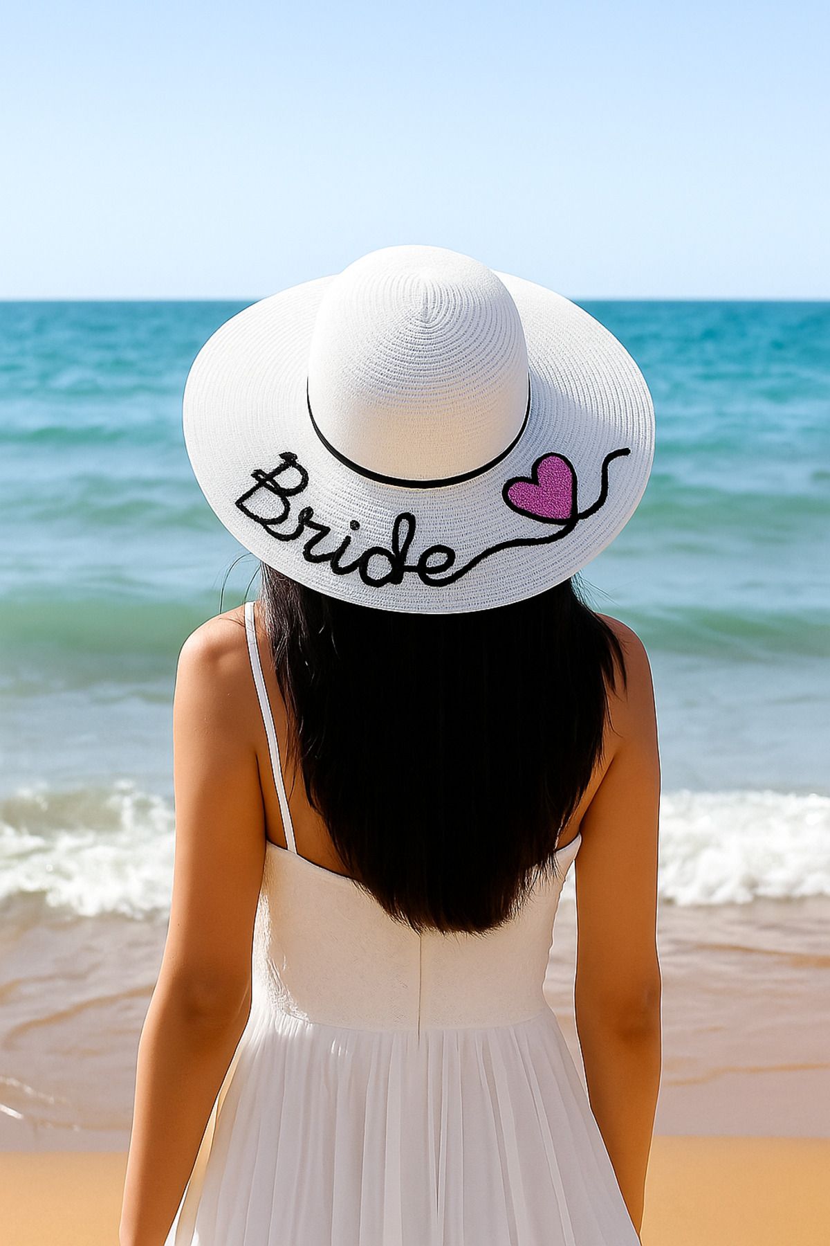 Ella Hat-Craft Bride yazılı Hasır Şapka-Kişiselleştirilebilir Yazlık Hasır Şapka