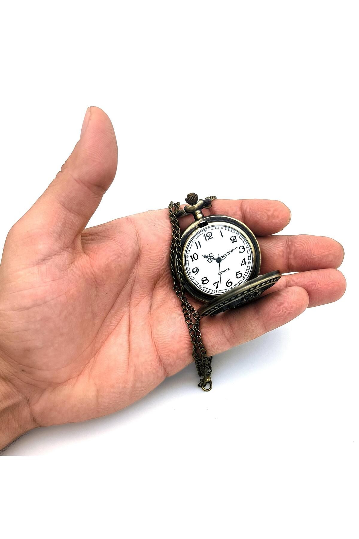 valkyrie-Retro Design Quartz Train Embossed Chain Chain Pocket Watch 8