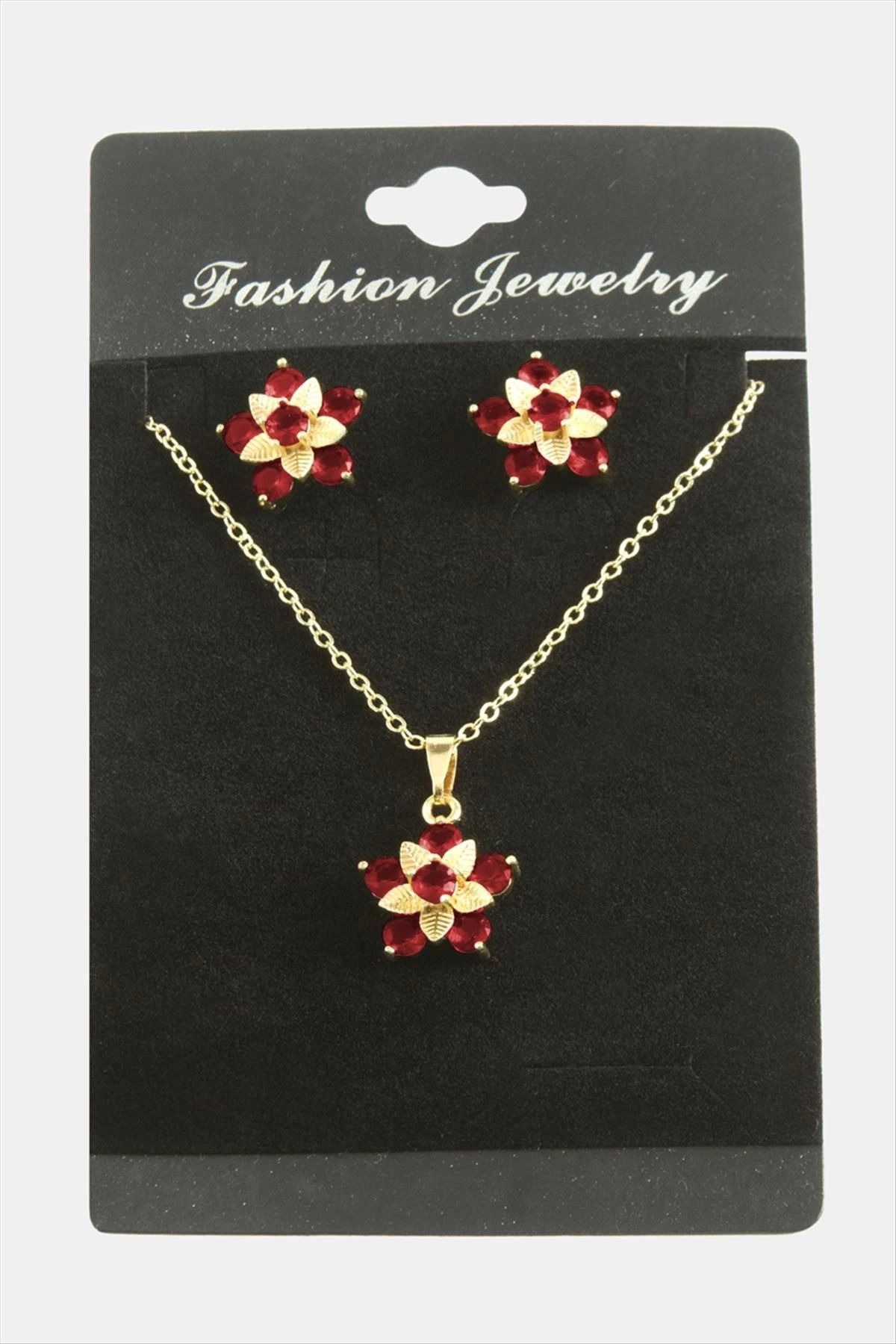 MT29 GİYİM Çiçek Zirkon Taşlı Set Kolye