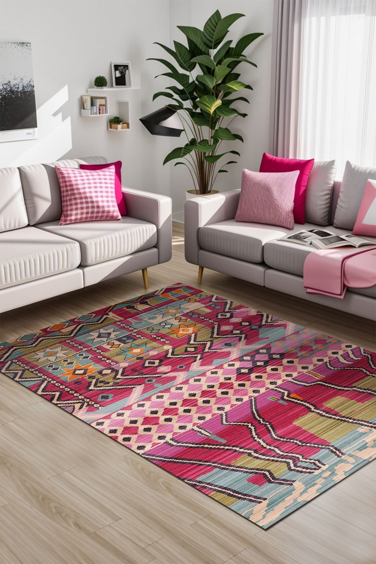 Lattedizayn Plen Eskitme Yıkanabilir Kaymaz Pamuk Taban Kadife Salon Mutfak Halısı Yolluk Kilim