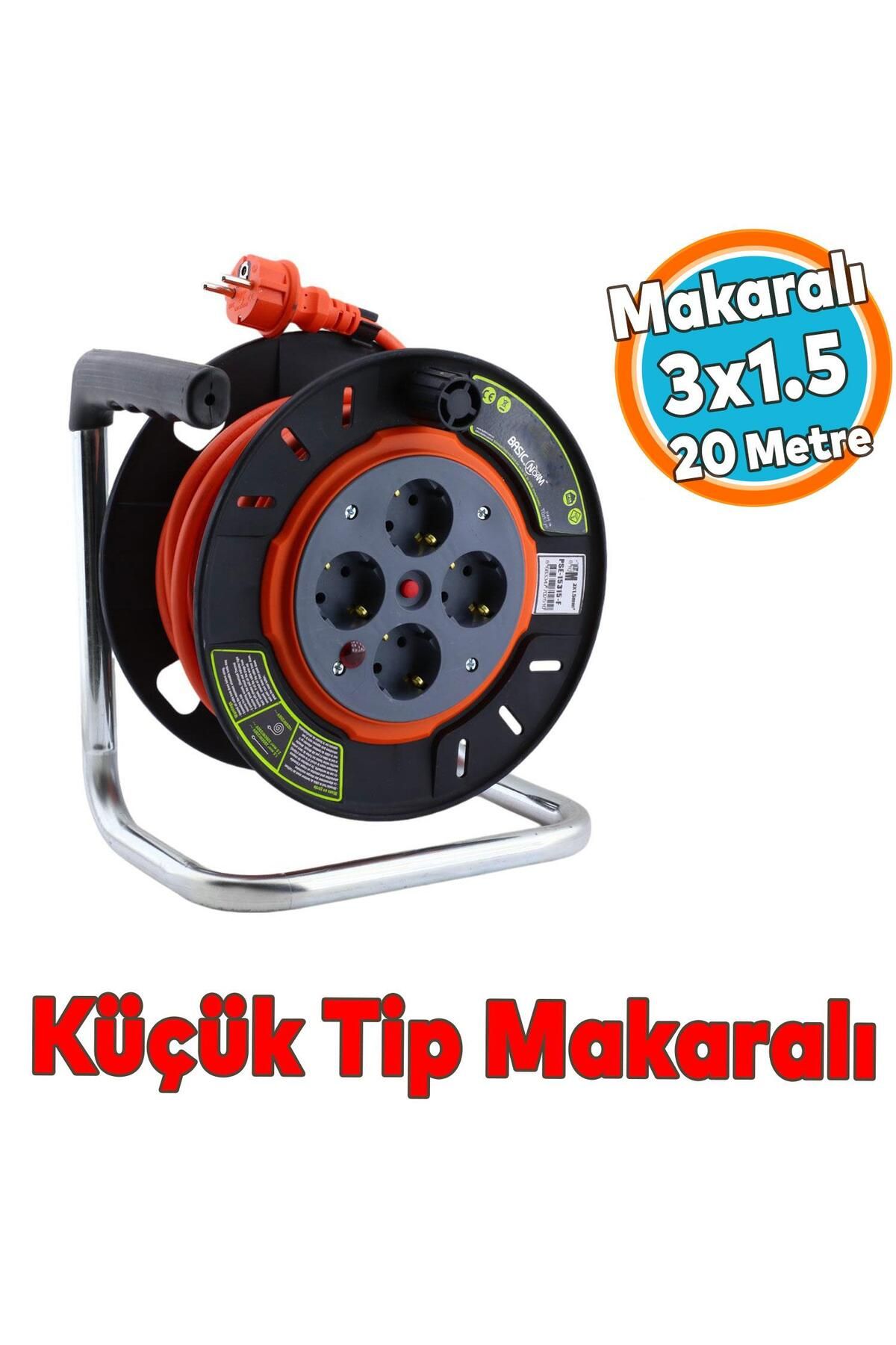 NZB Küçük Plastik Makaralı Seyyar CCA Kablo 4 Priz Monofaze Uzatma Kablosu 3x1.5 mm TTR Kablo 20 Metre
