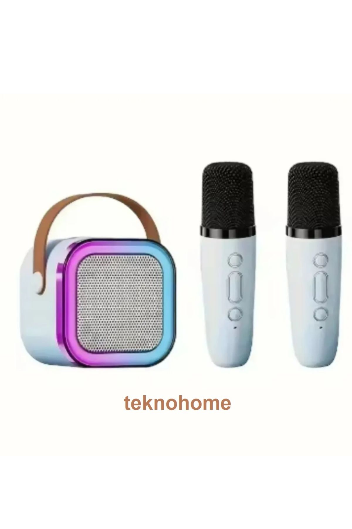 teknohome Karaoke Çift Mikrofon Işıklı Ses Bombası Usb Sd Girişli Bluetooth Hoparlör 5 Ses Efektli Çocuklar