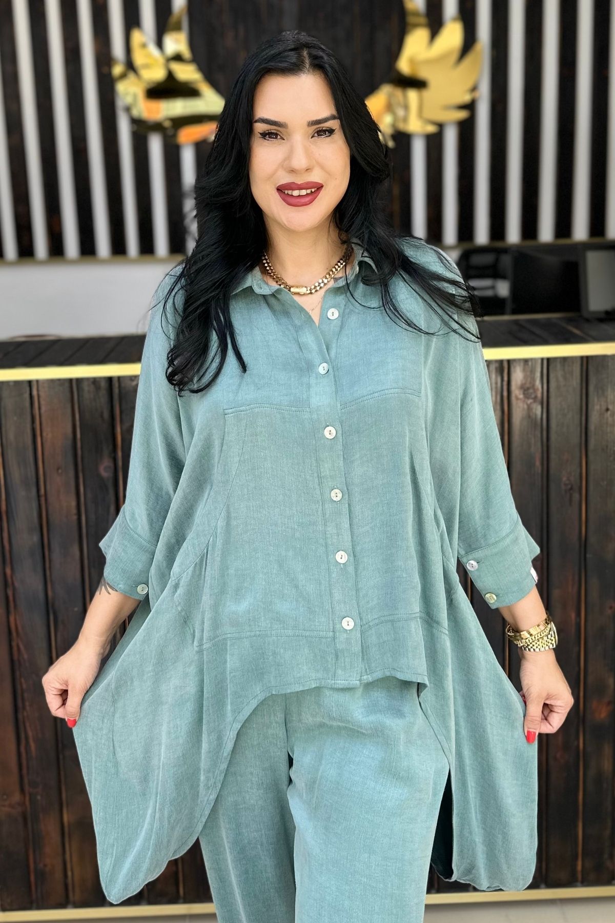 GÖKSEL MINT BAMBU KUMAŞ BÜYÜK BEDEN TUNİK