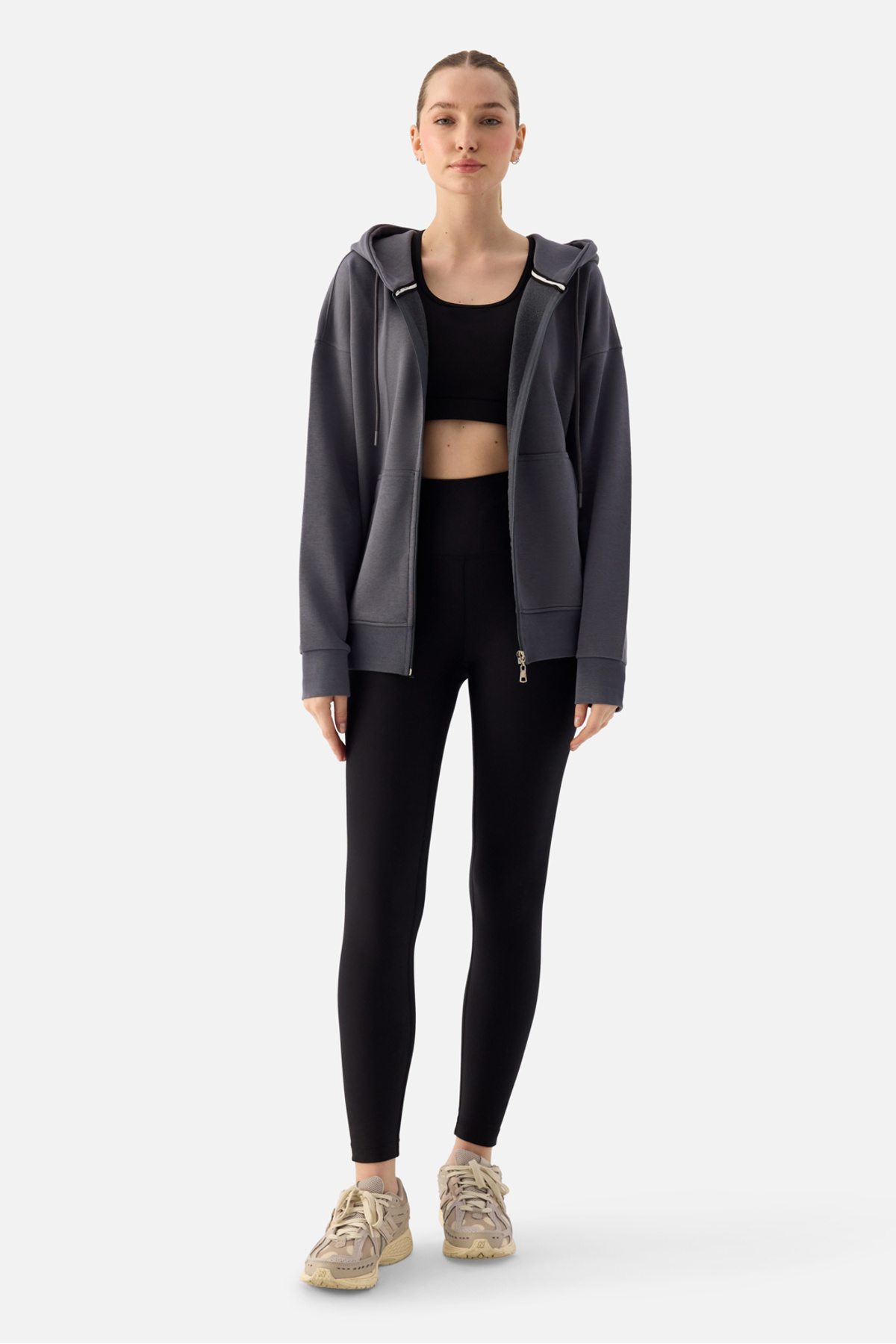 Superstacy Luna Fermuarlı Kapüşonlu Füme Sweatshirt görsel 5