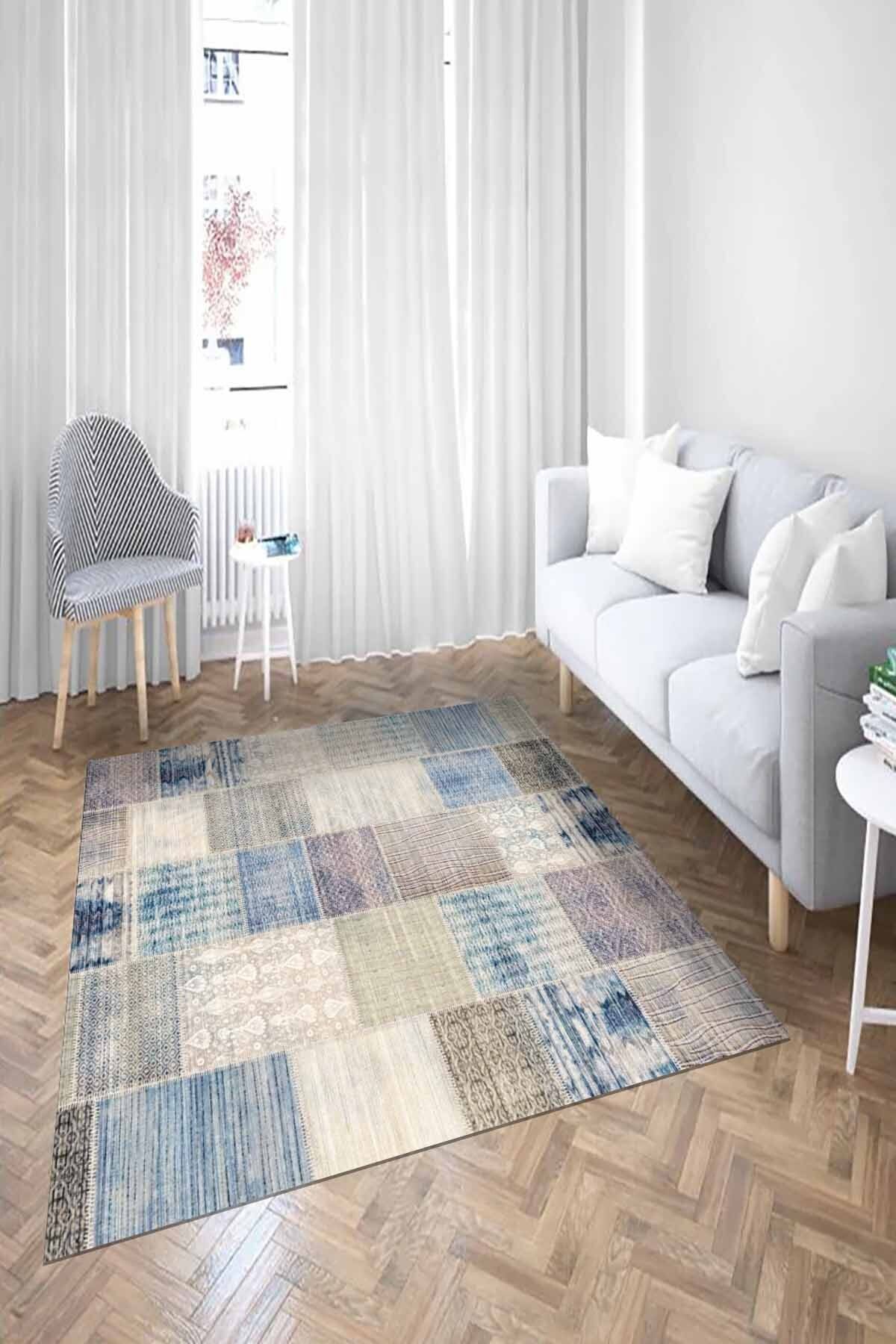 Lattedizayn Gary Eskitme Yıkanabilir Kaymaz Pamuk Taban Kadife Salon Mutfak Halısı Yolluk Kilim