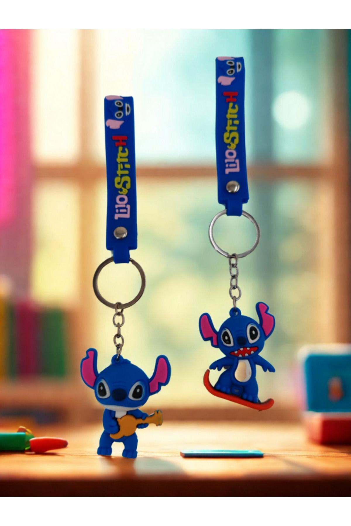 Shuttle Park Unisex Özel Tasarım Stitch Figürlü Sevimli 3D Silikon Anahtarlık Hediye Aksesuar 2 Adet
