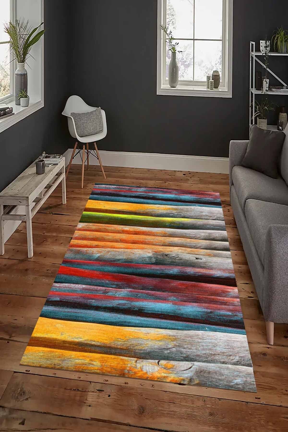 Lattedizayn Donny Eskitme Yıkanabilir Kaymaz Pamuk Taban Kadife Salon Mutfak Halısı Yolluk Kilim