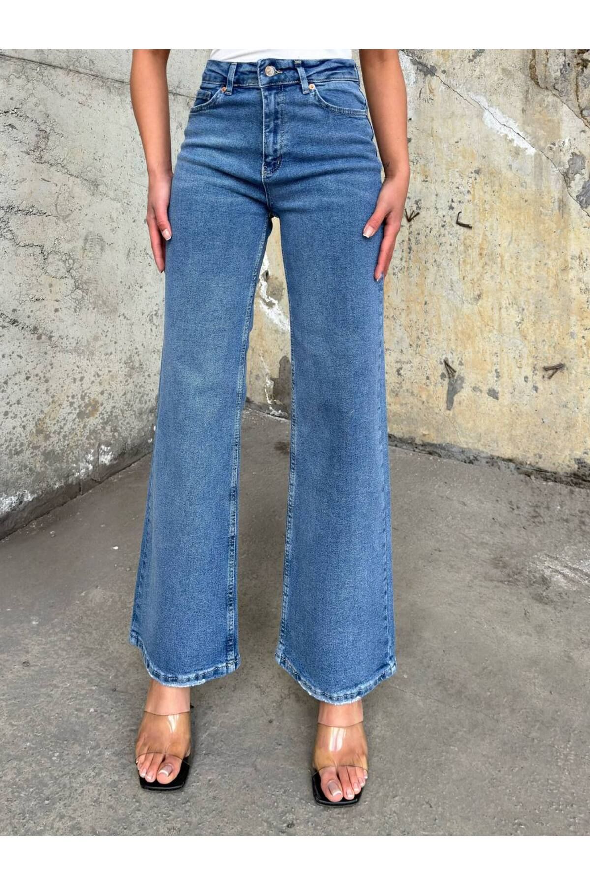 Miele Woman Kadın Yüksel Bel Palazzo Bol Paça Full Likra Esnek Jeans