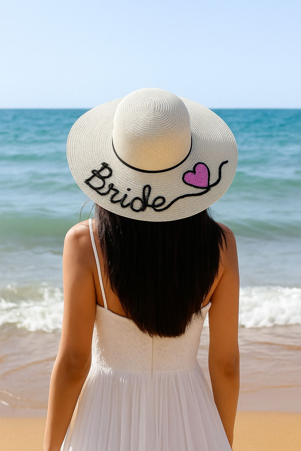 Ella Hat-Craft Bride yazılı Hasır Şapka-Kişiselleştirilebilir Yazlık Hasır Şapka