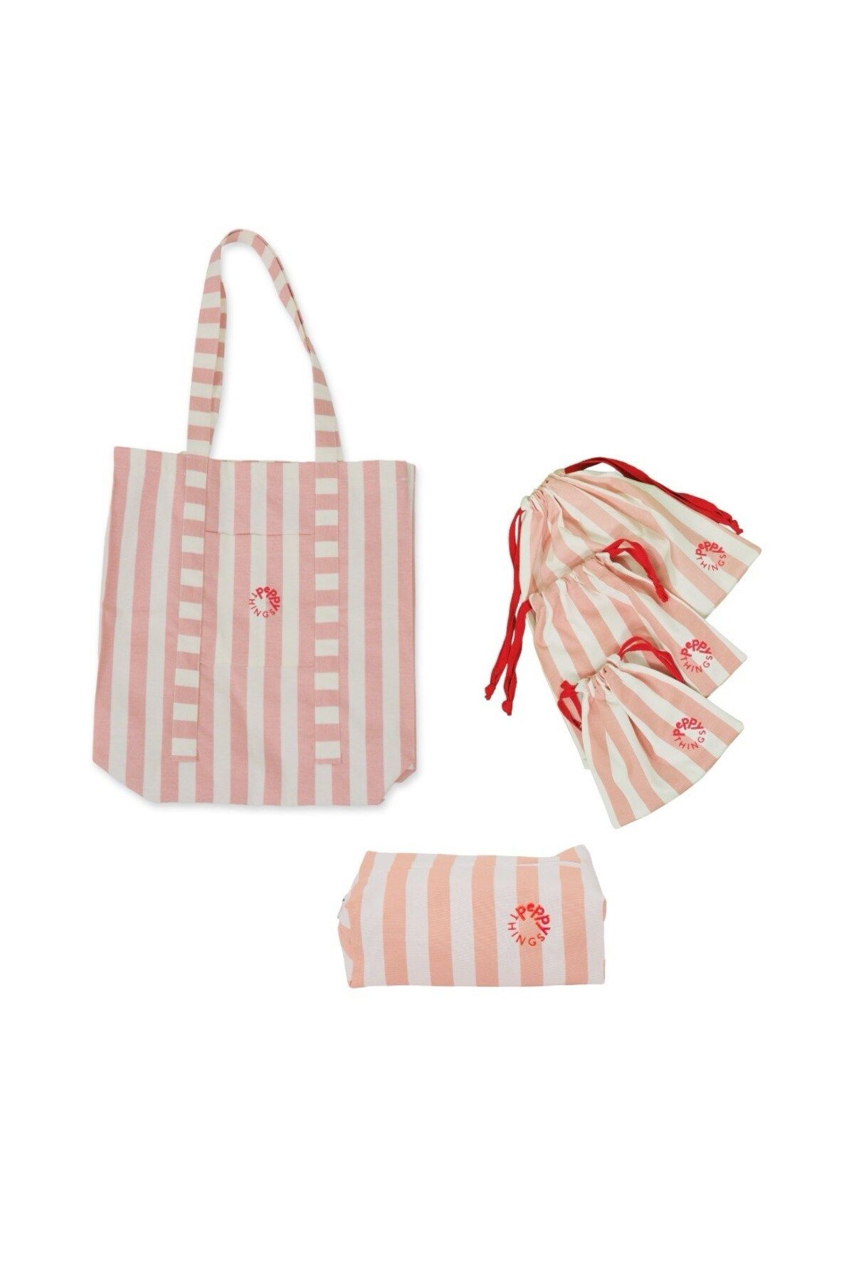 PEPPYTHINGS Gigi 3'li Set (Bez Çanta - 3'lü Kese - Makyaj Çantası)