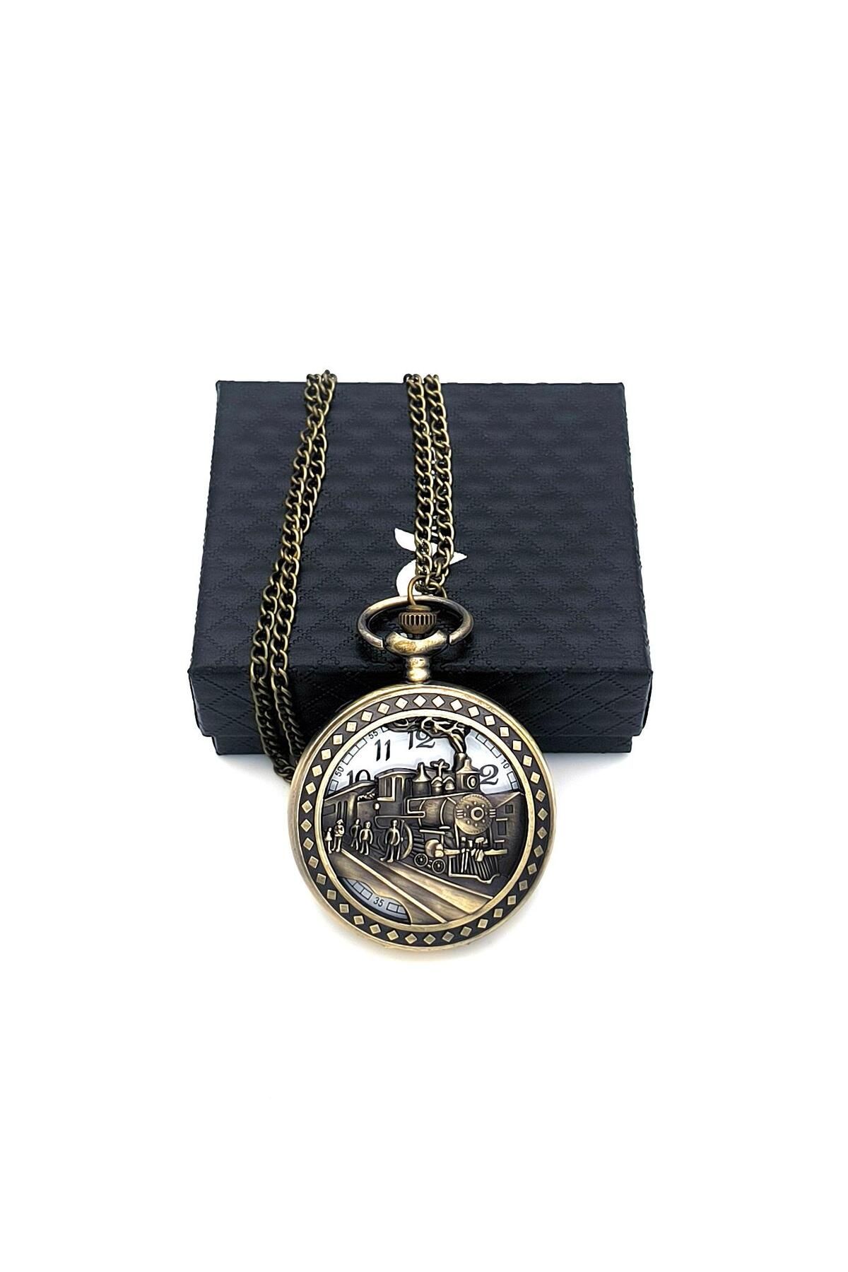 valkyrie-Retro Design Quartz Train Embossed Chain Chain Pocket Watch 2