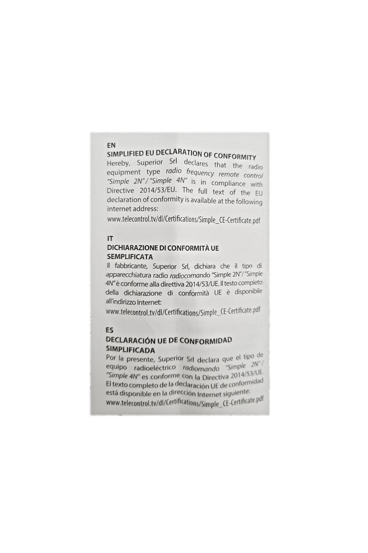 Superior-Universal remote control with fixed code 433.92 MHz, electric gate, garage, Superior Simple 2 10