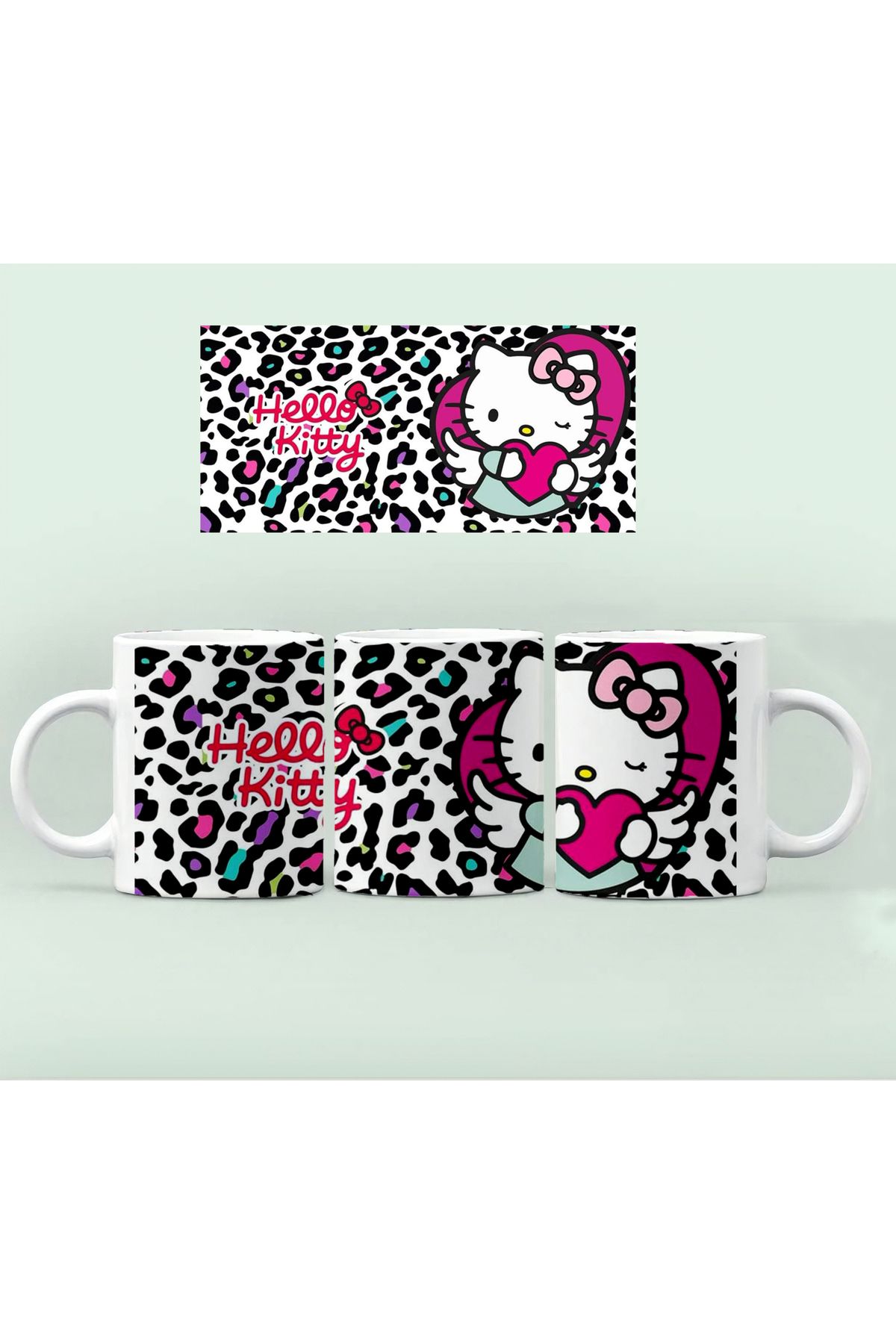 GünayStore Hello Kitty Kırmızı Desenli Kupası Bardak Kahve Çay Fincanı