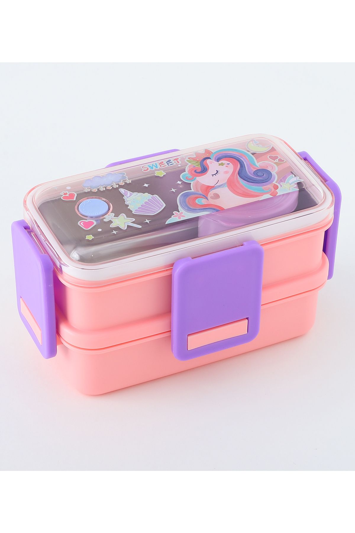Fab N Funky-Unicorn Themed Lunchbox, Two Layers, Compact, Lightweight, 3 Years+, 18.5 x 10.8 x 11.1 cm - Pink 5