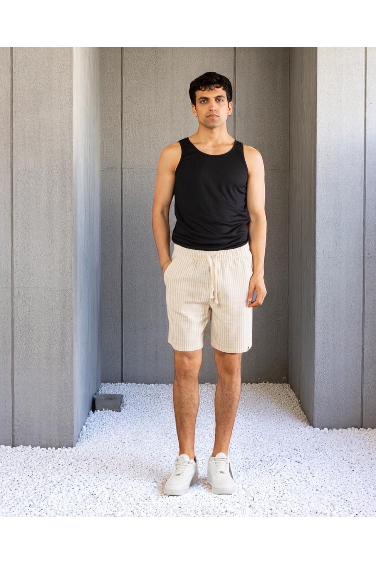 VOGUEMET Erkek Çizgili Şort | Yazlık Rahat Kalıp | Cepli Lastikli Günlük Model