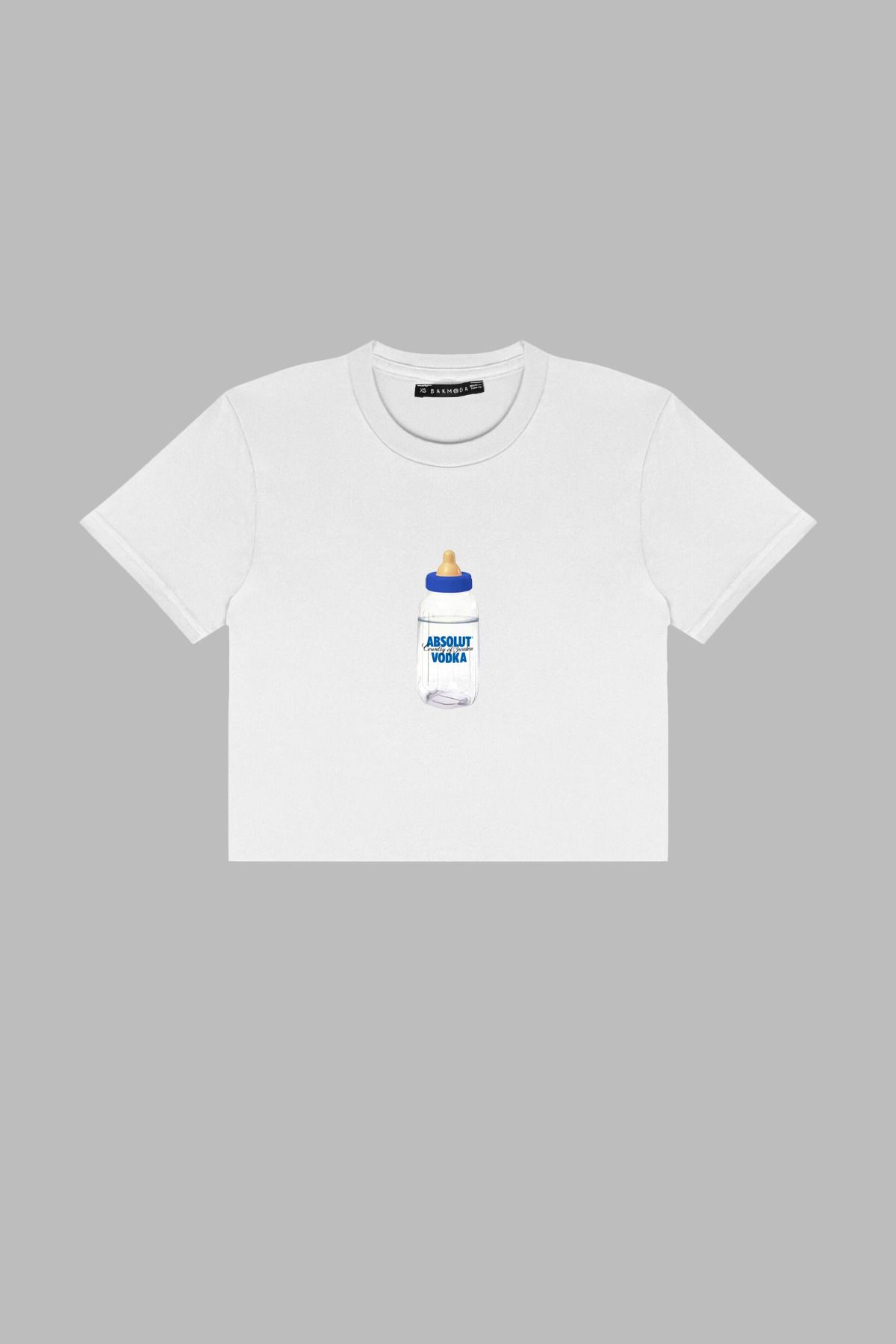Bak Moda Aboslut Vdka Baskılı Beyaz Crop Top