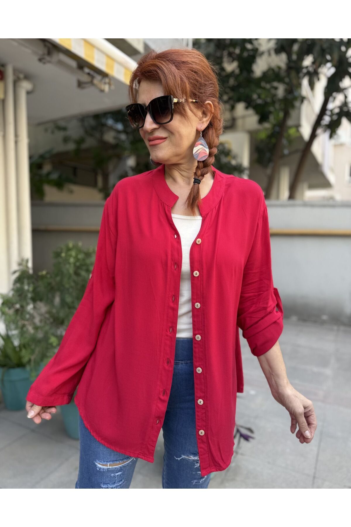 DenizEge Viskon Hakim Yaka Basic Gömlek Kırmızı-50