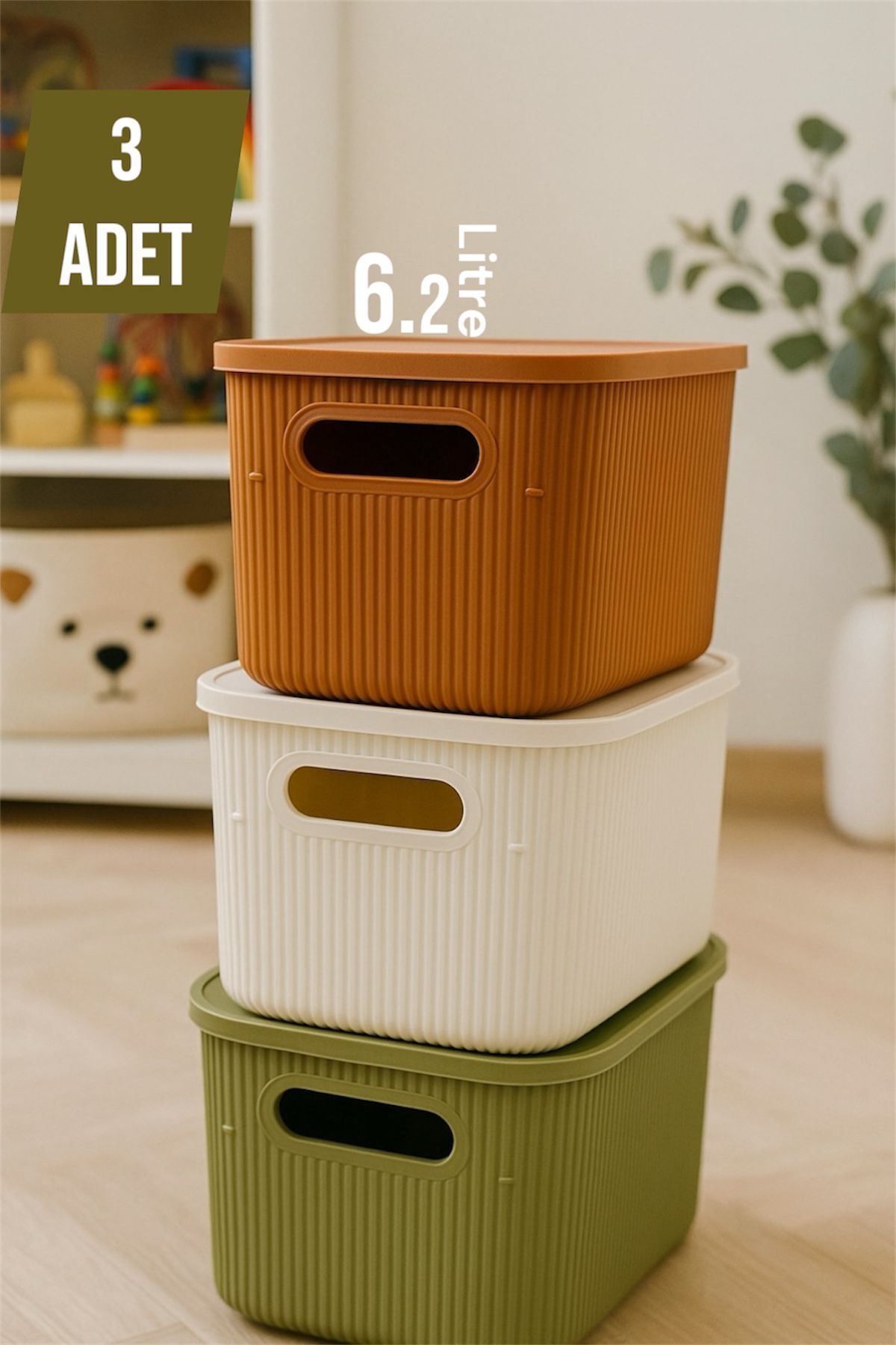 Bayev Colors Mix 3 Adet 6 Lt Dolap İçi Düzenleyici Organizer Hobi Oyuncak Kutusu Kapaklı Saklama Kutusu