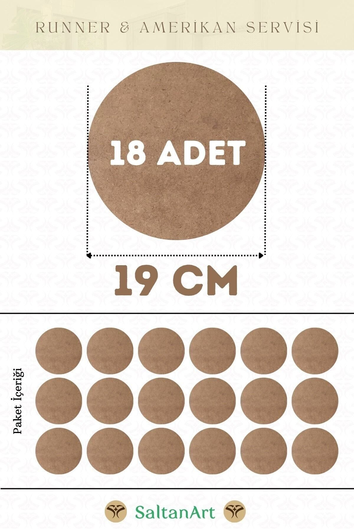 Elioure 19 cm çapta 18 adet supla, MDF, magnetli, ahşap, runner ve altlık seti