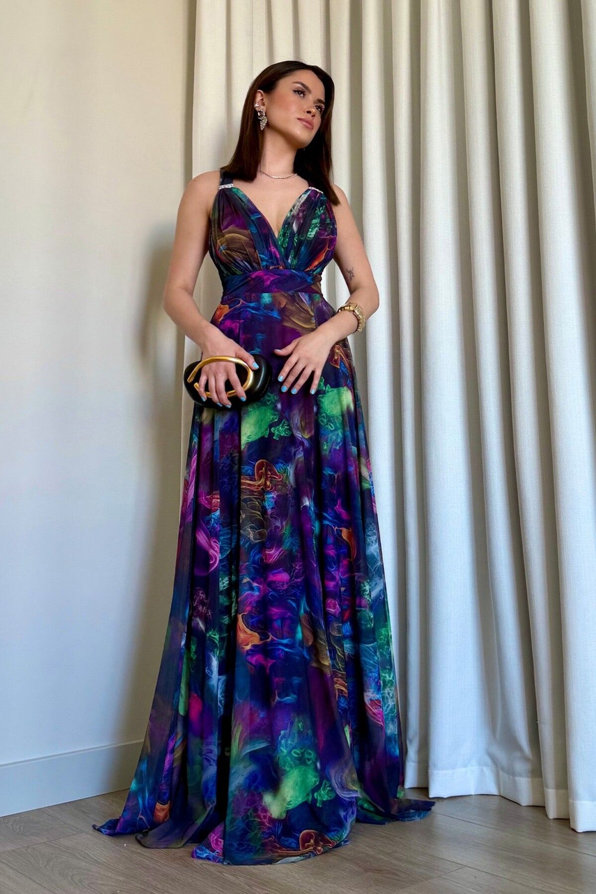 ROUPAS Arkadan Çapraz Uzun Abiye