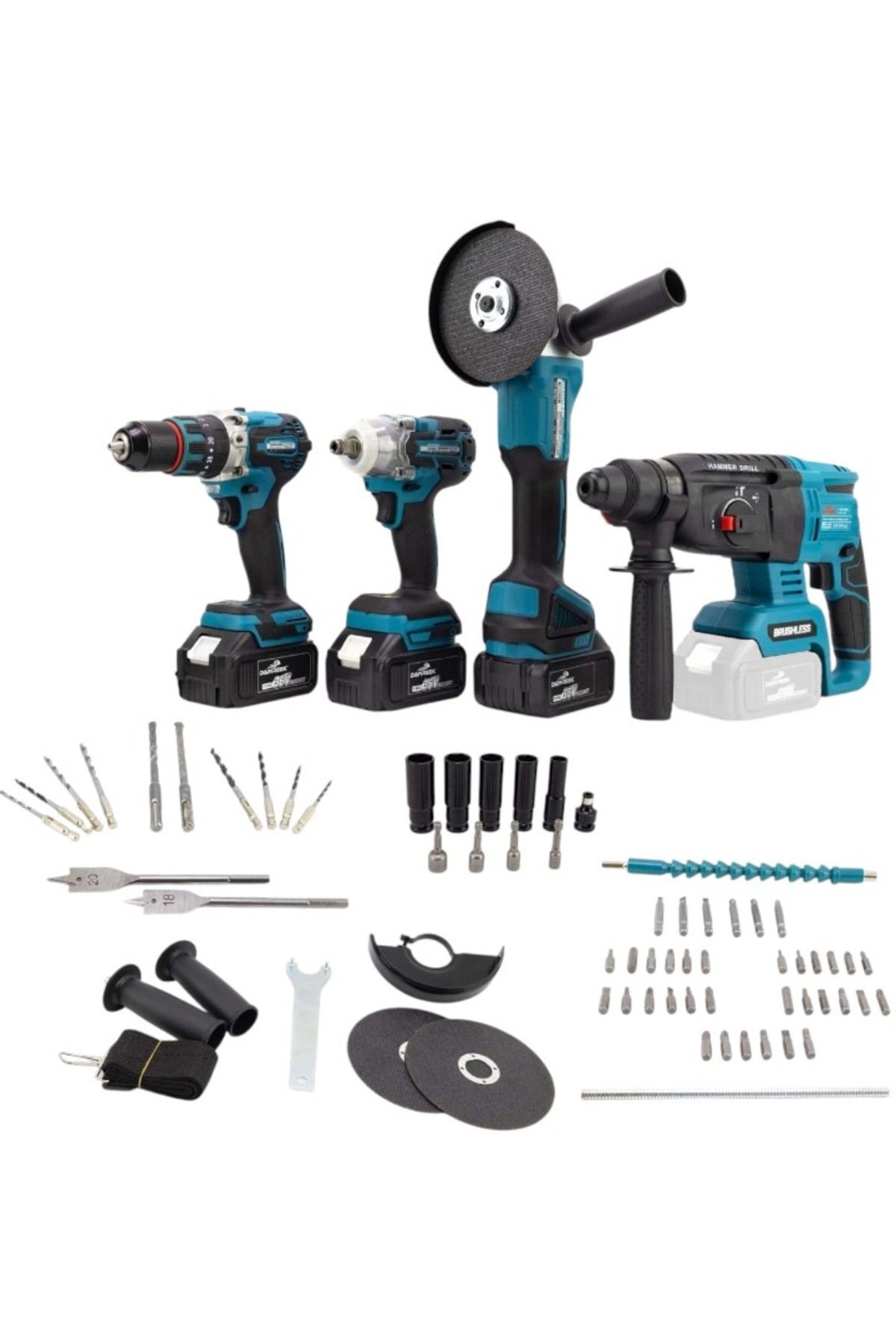 adden DAWREEK ADN0012 36V Şarjlı Dörtlü Set – Kömürsüz Matkap, Taşlama, Kırıcı Hilti ve Somun Sıkma