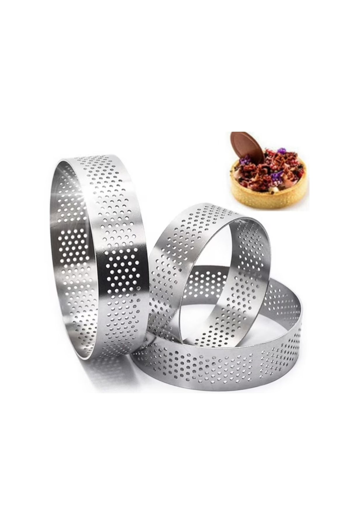 Nar kalıp Narkalıp Yuvarlak Delikli Tart Kalıbı Çap 8cm Derinlik 2,5cm 4 Lü
