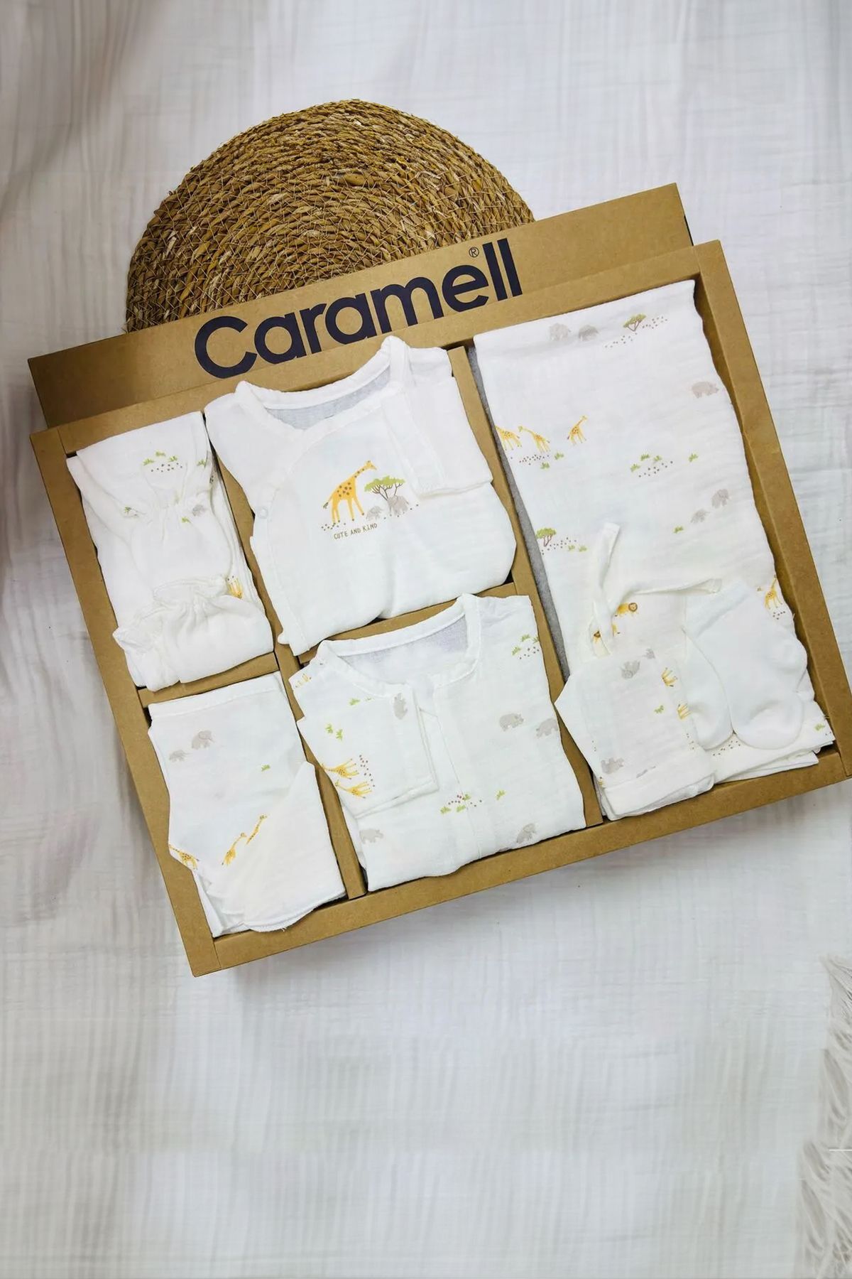 Caramell %100 doğal pamuk 10'lu müslin hastane çıkışı Zürafa