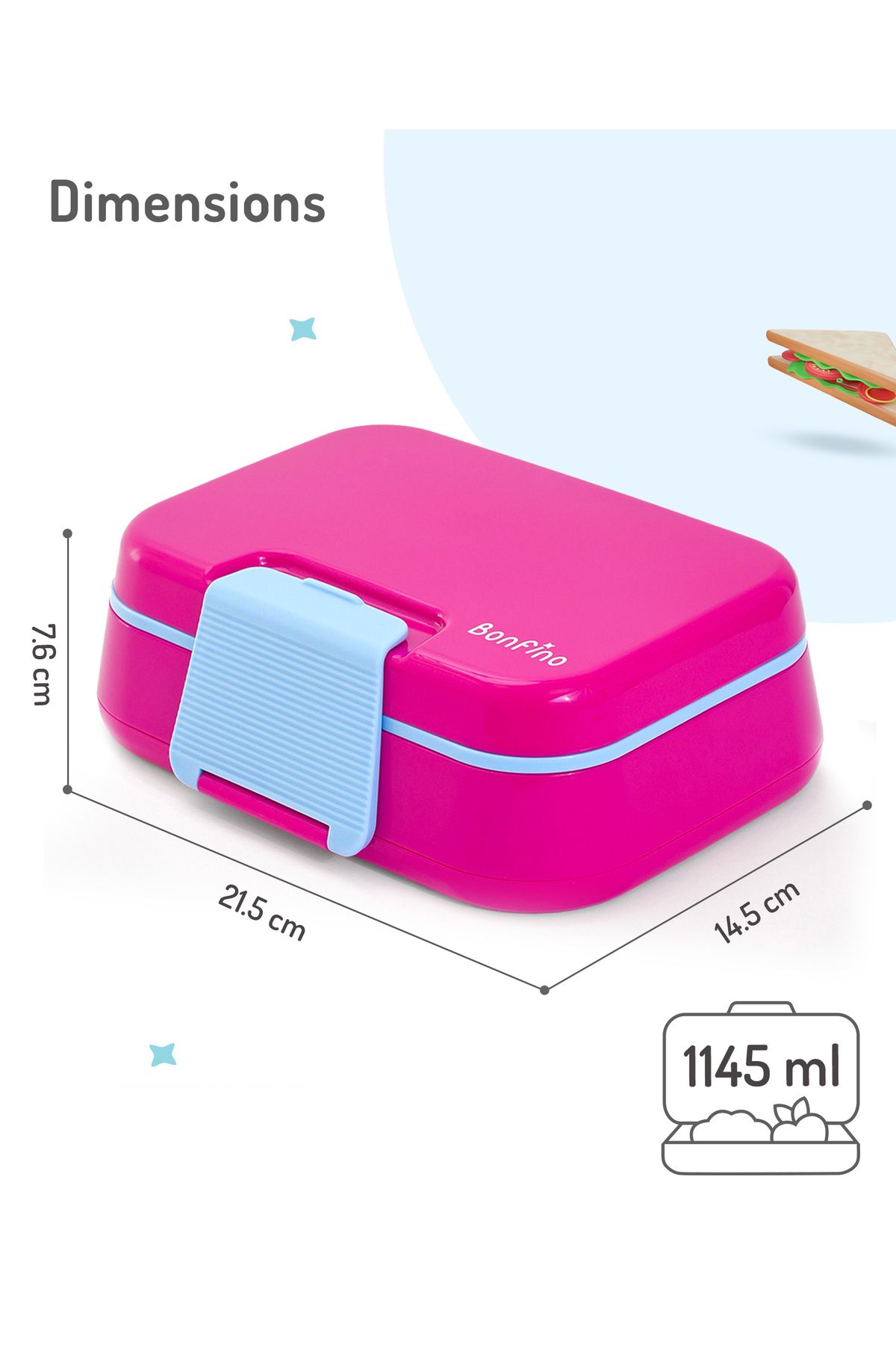 Bonfino-Bonfino Lunch Box with Spoon and Fork, Leak-Resistant Seal, 1145 mL, 21.5 x 14.5 x 7.6 cm - Pink 6