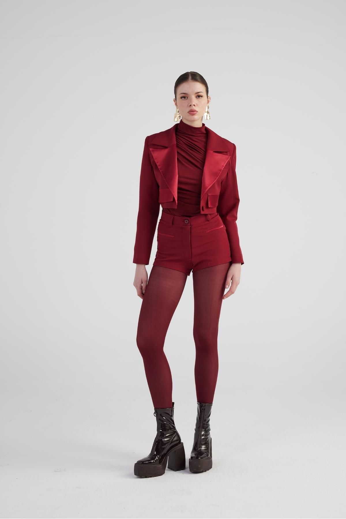 Markano Camila Crop Blazer Ceket Bordo