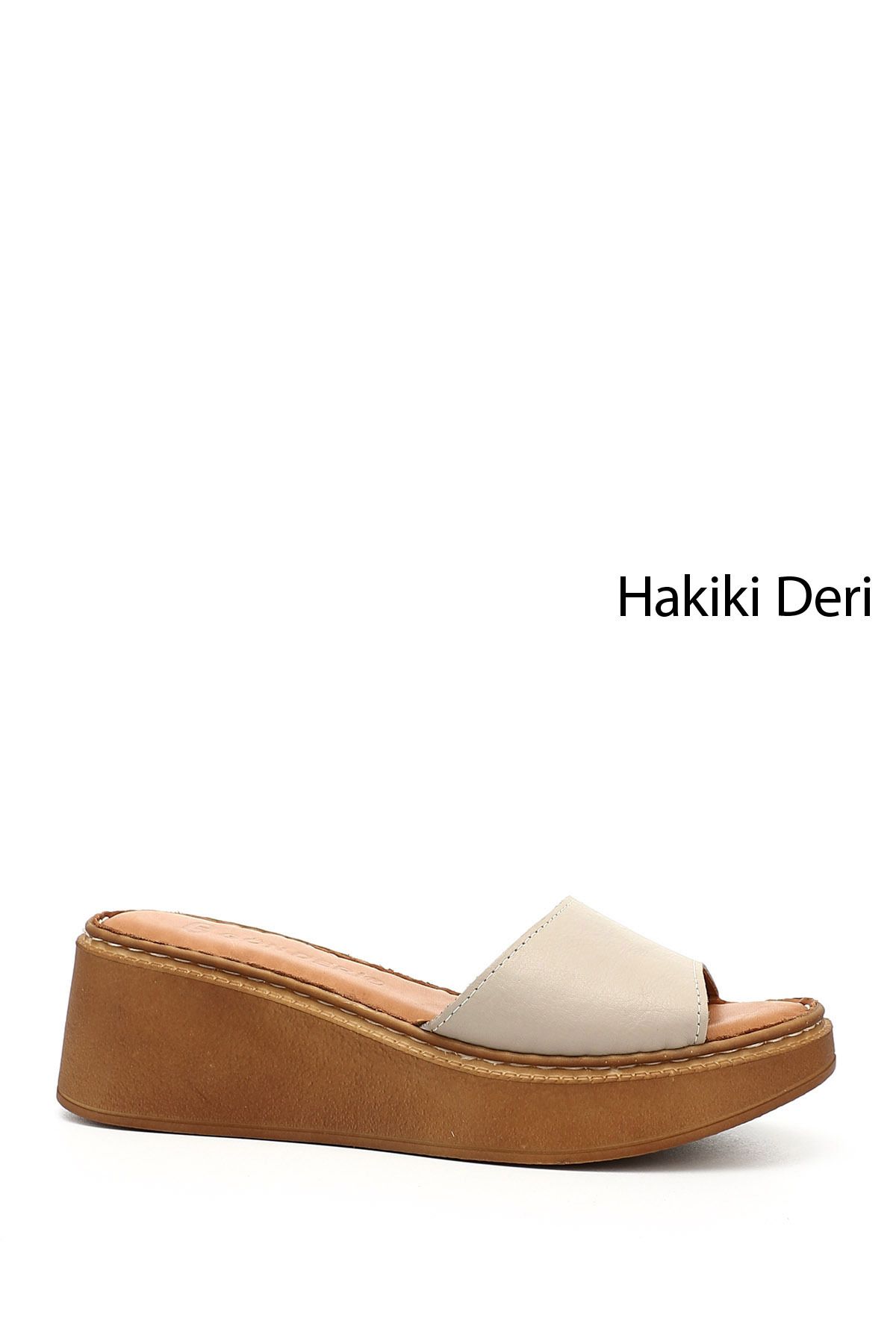 GÖNDERİ(R) Kadın / Kız Krem Dolgu Taban Hakiki Deri Terlik