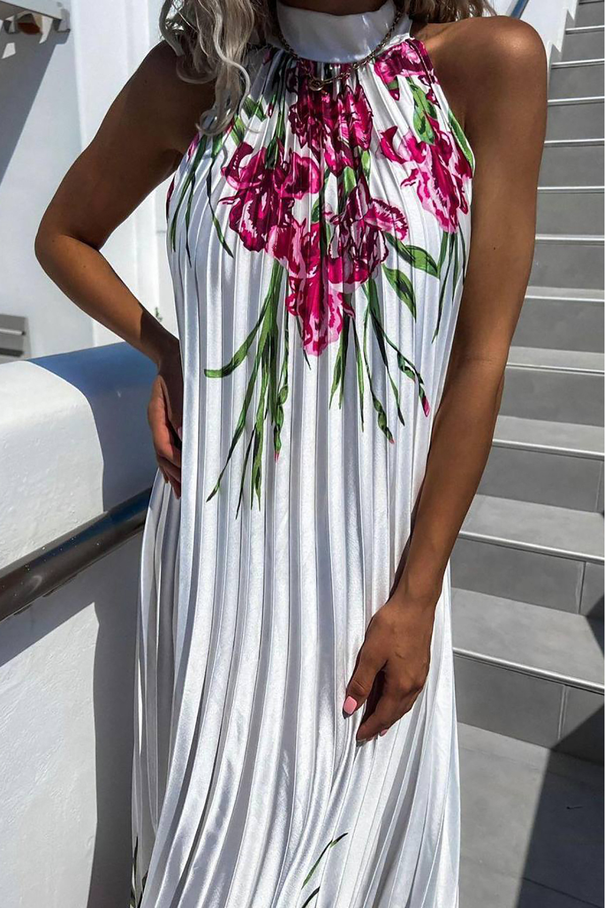 Neşeli Butik-Women's Halter Neckline Imported Fabric Satin Dress Nbemp1988 2