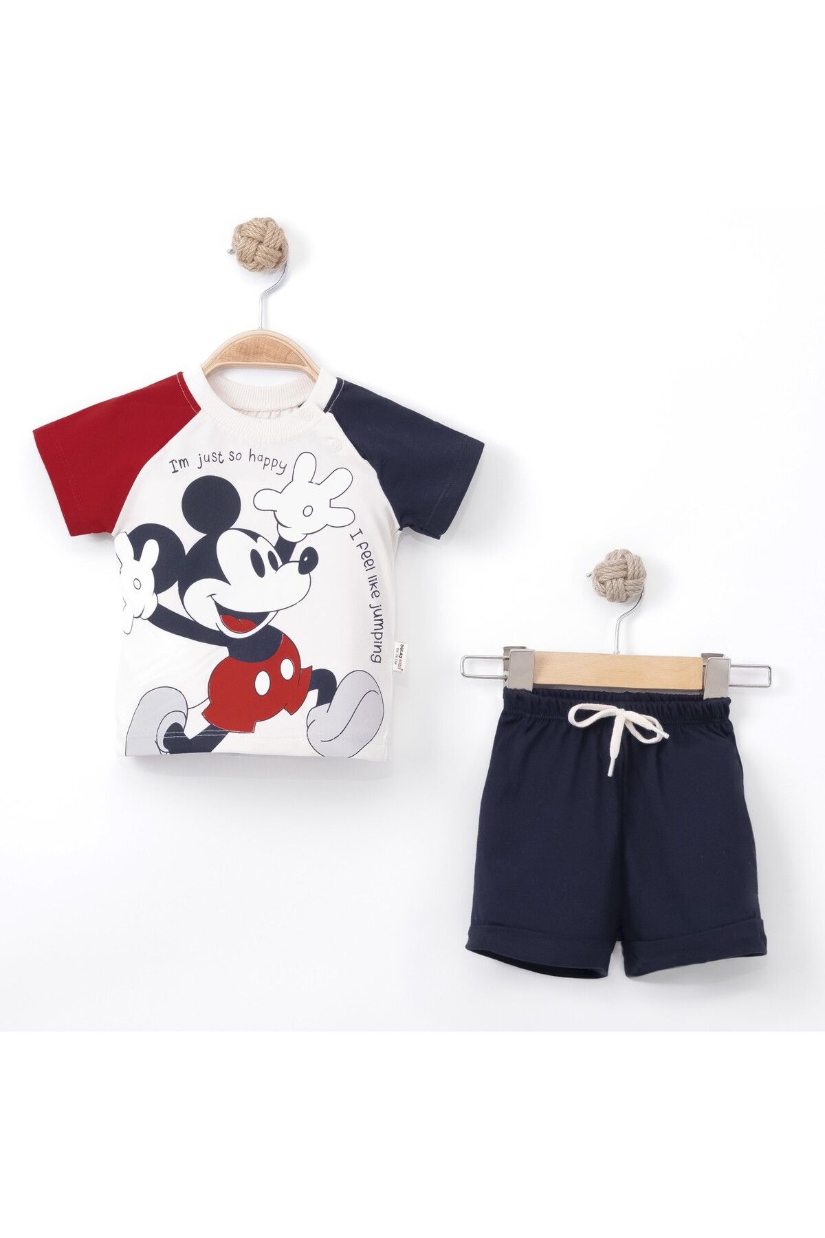 Bolly Baby Mickey Baskılı Yazlık Şortlu Kısa Kollu 2 li Erkek Bebek Takım