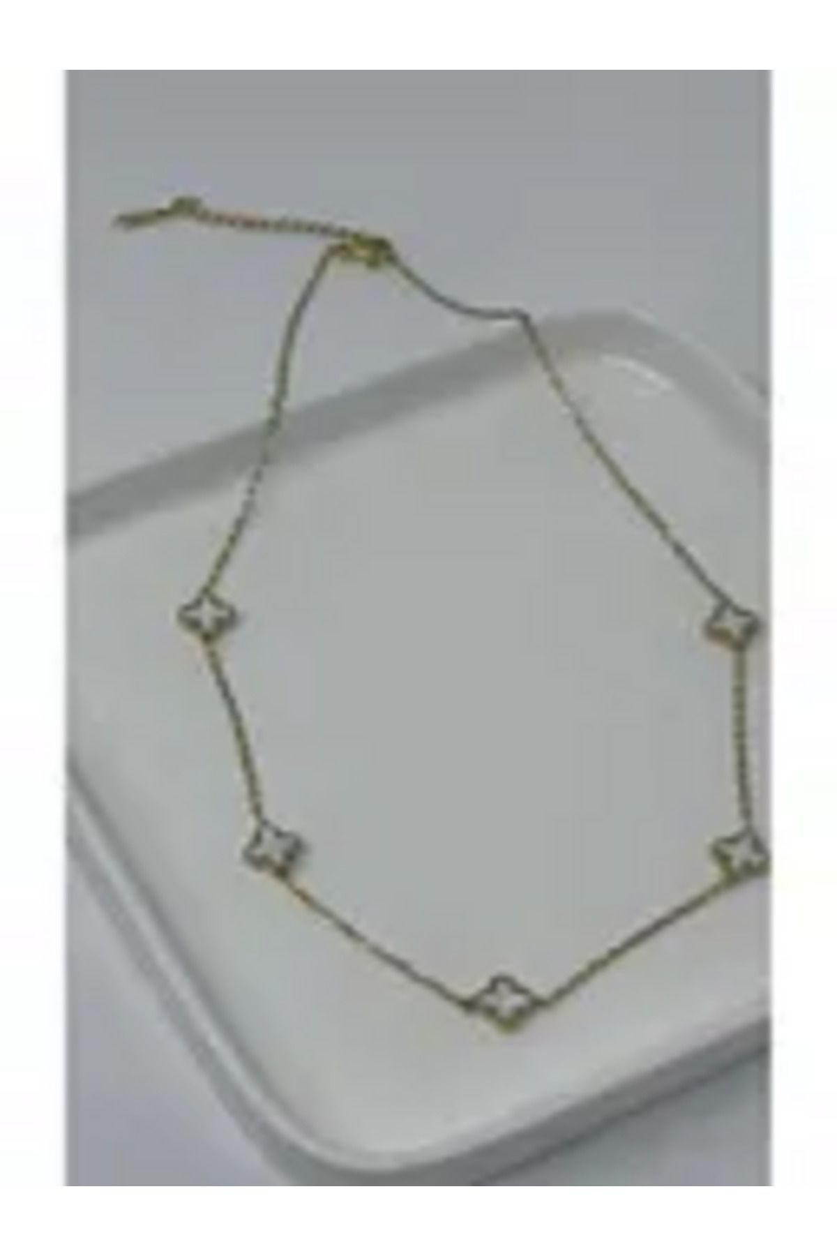 Kaan Accessoire Minimal Zincir Beyaz Sedefli Dört Yaprak Sıra Yoncalar Çelik Kolye