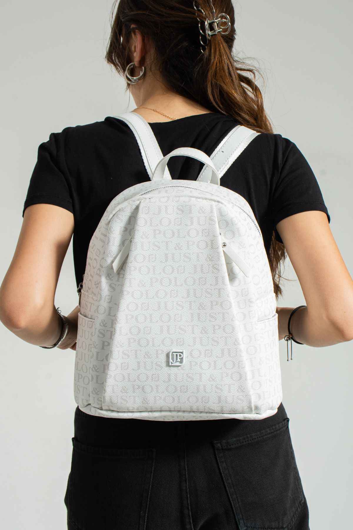 Just Polo Rose 2042 Emprime Suni Deri Marka Baskılı Kadın Sırt Çantası ( Ebat : En 28 Yükseklik 29 Cm)