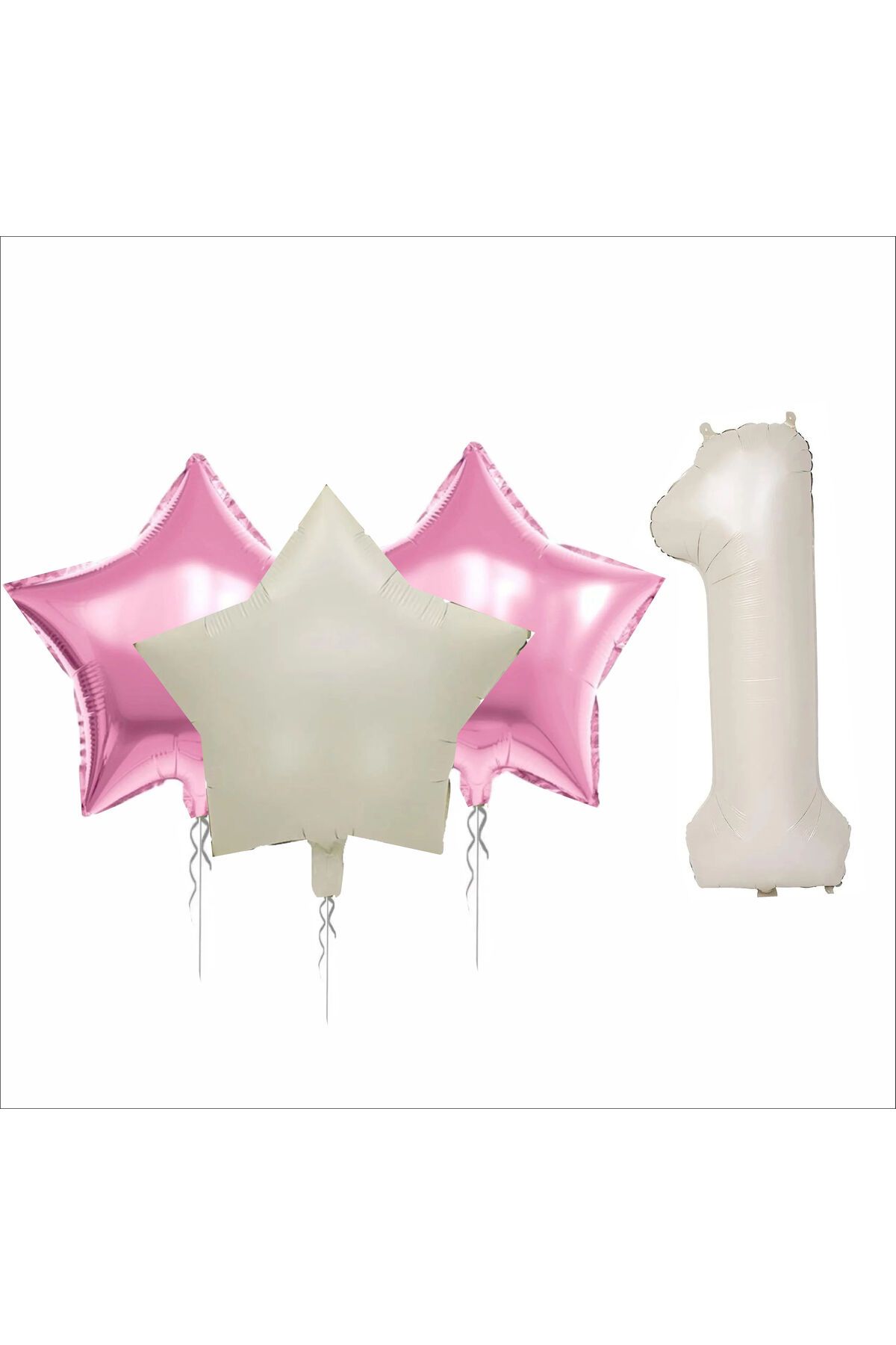 ZENVİVA 1 YAŞ BEJ RENK FOLYO BALON, 2 ADET PEMBE, 1 ADET BEJ YILDIZ FOLYO BALON