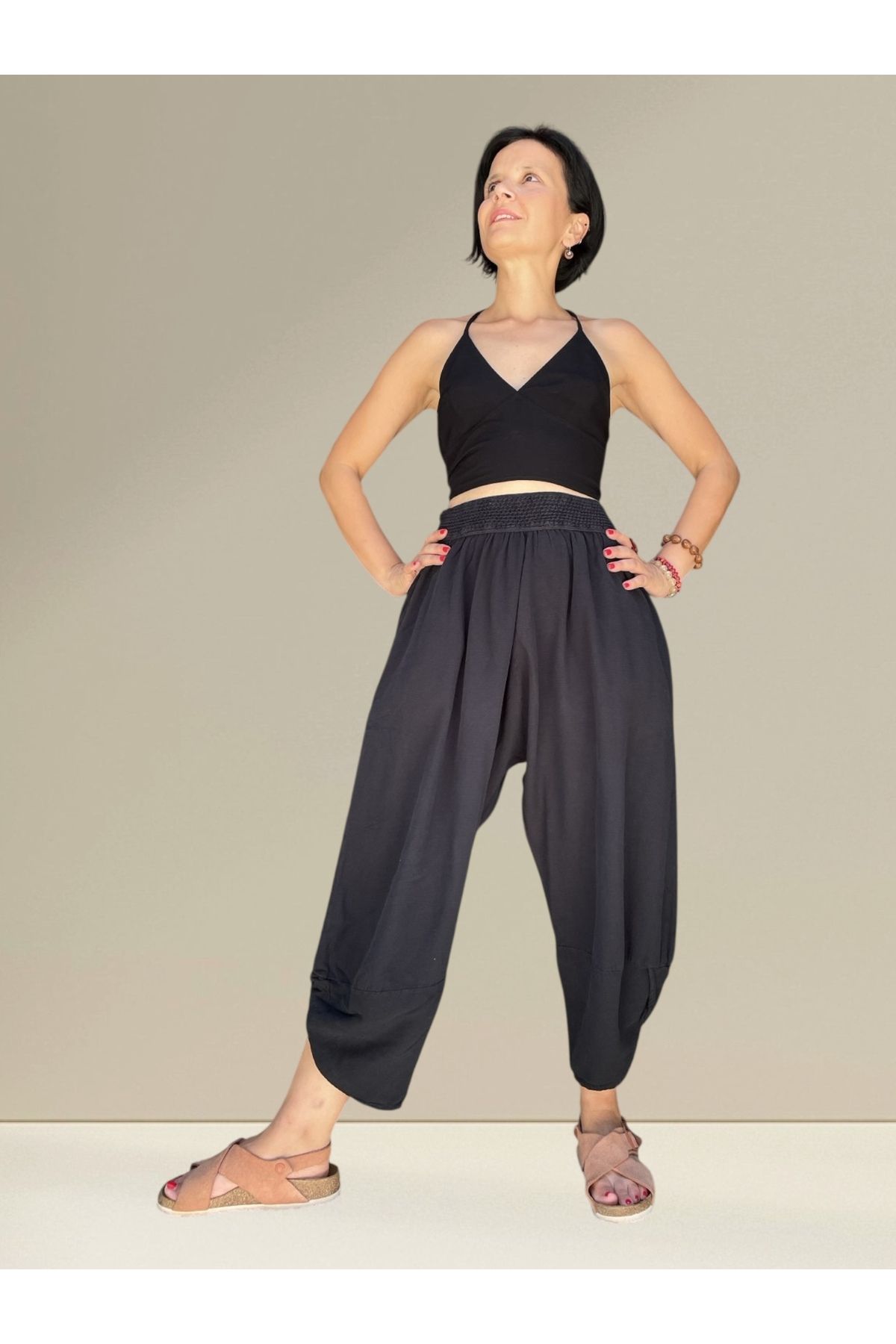 Bohoyasam Bohem Kadın Yoga Pantolonu, Şalvar, Rahat Bol Paça Pantolon, Lastik Bel, %100 Pamuk Yazlık Pantolon
