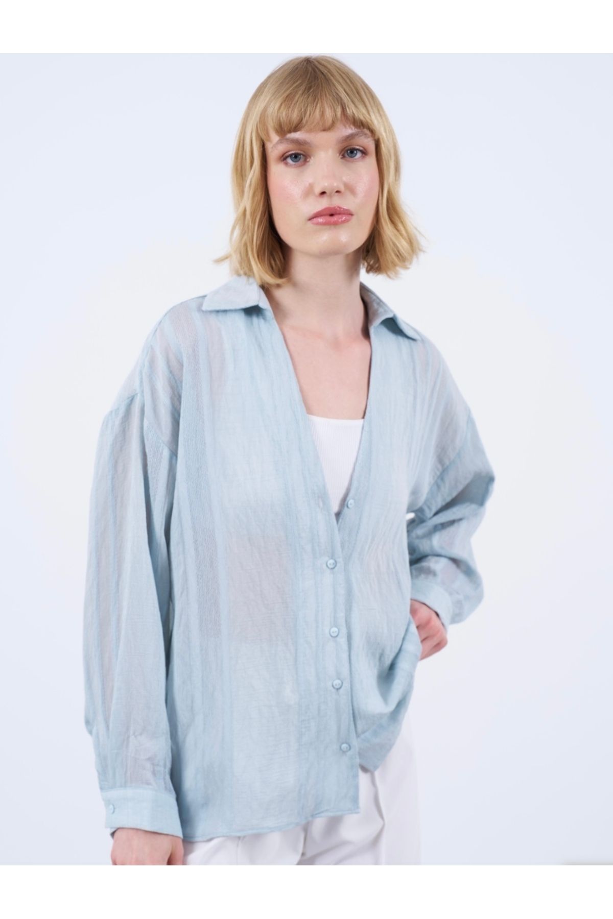 Opalia Butik Kadın Oversize Transparan Gömlek