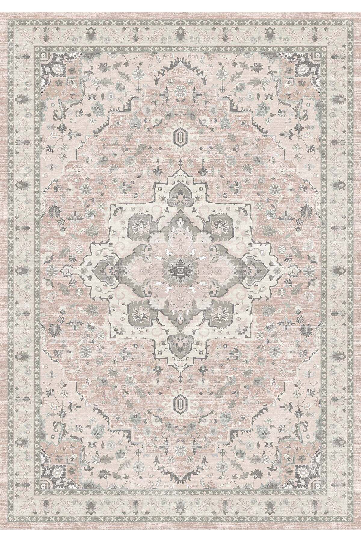 Rugs Modern Halı Mottos Koleksiyonu Pudra Bej Tonlar Çiçek Detaylı Etnik Desenli Dokuma Taban Dekoratif Halı mottos28