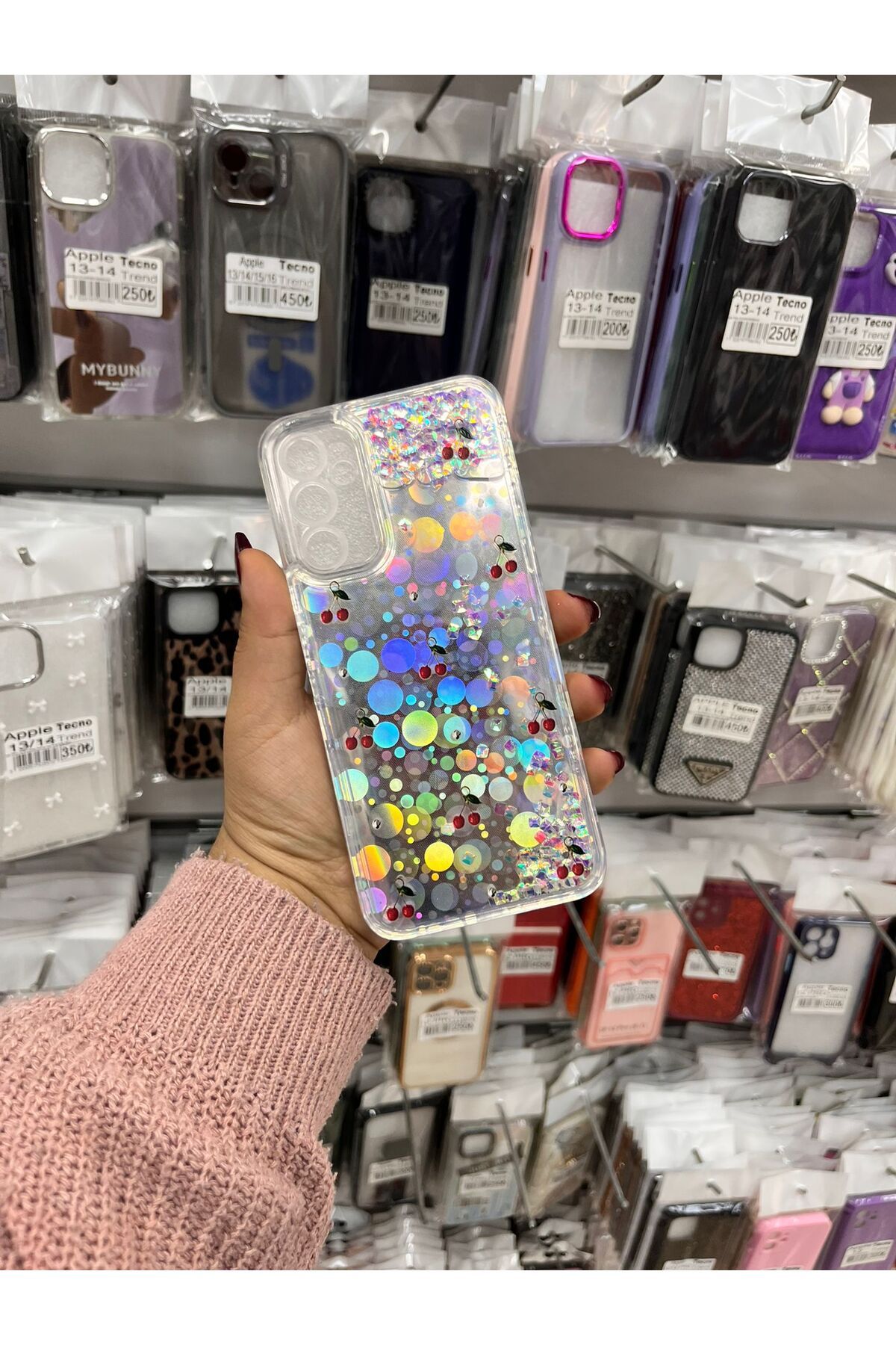 TECNOTREND Galaxy A14 sıvı parıltılı Hologramlı şeffaf silikon kılıf