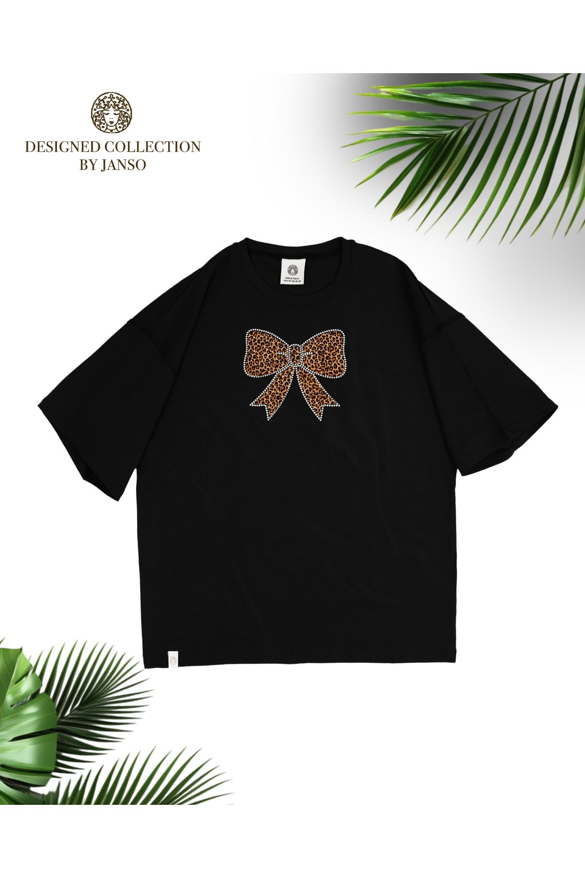 JANSO GROUP - KADIN PAMUKLU BASKILI Vionka KISA KOLLU TSHIRT OVERSİZE BÜYÜK BEDEN