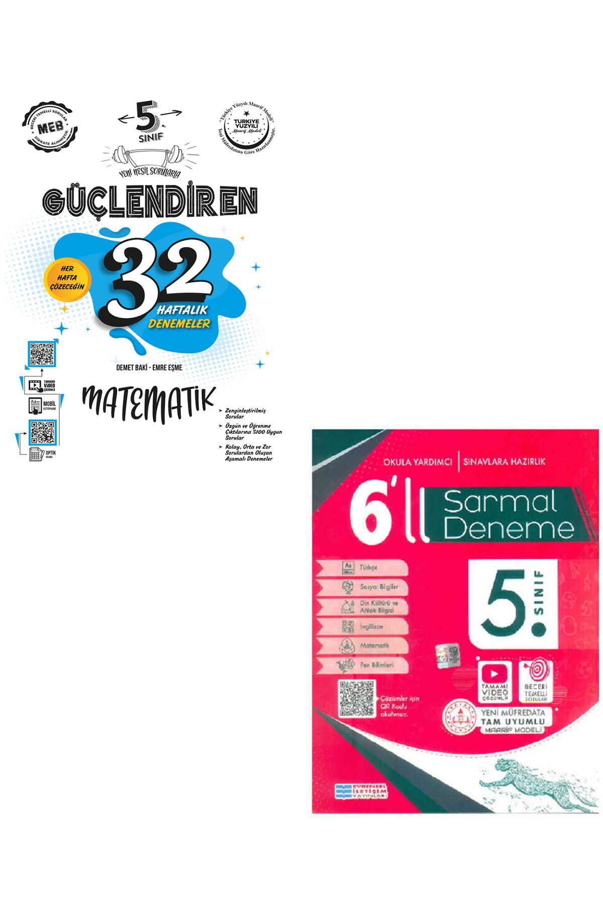 Evrensel İletişim Yayınları 5.Sınıf Ankara Güçlendiren Matematik 32 Haftalık Denemeler + Evrensel 6'Lı Sarmal Deneme / 2 KİTAP