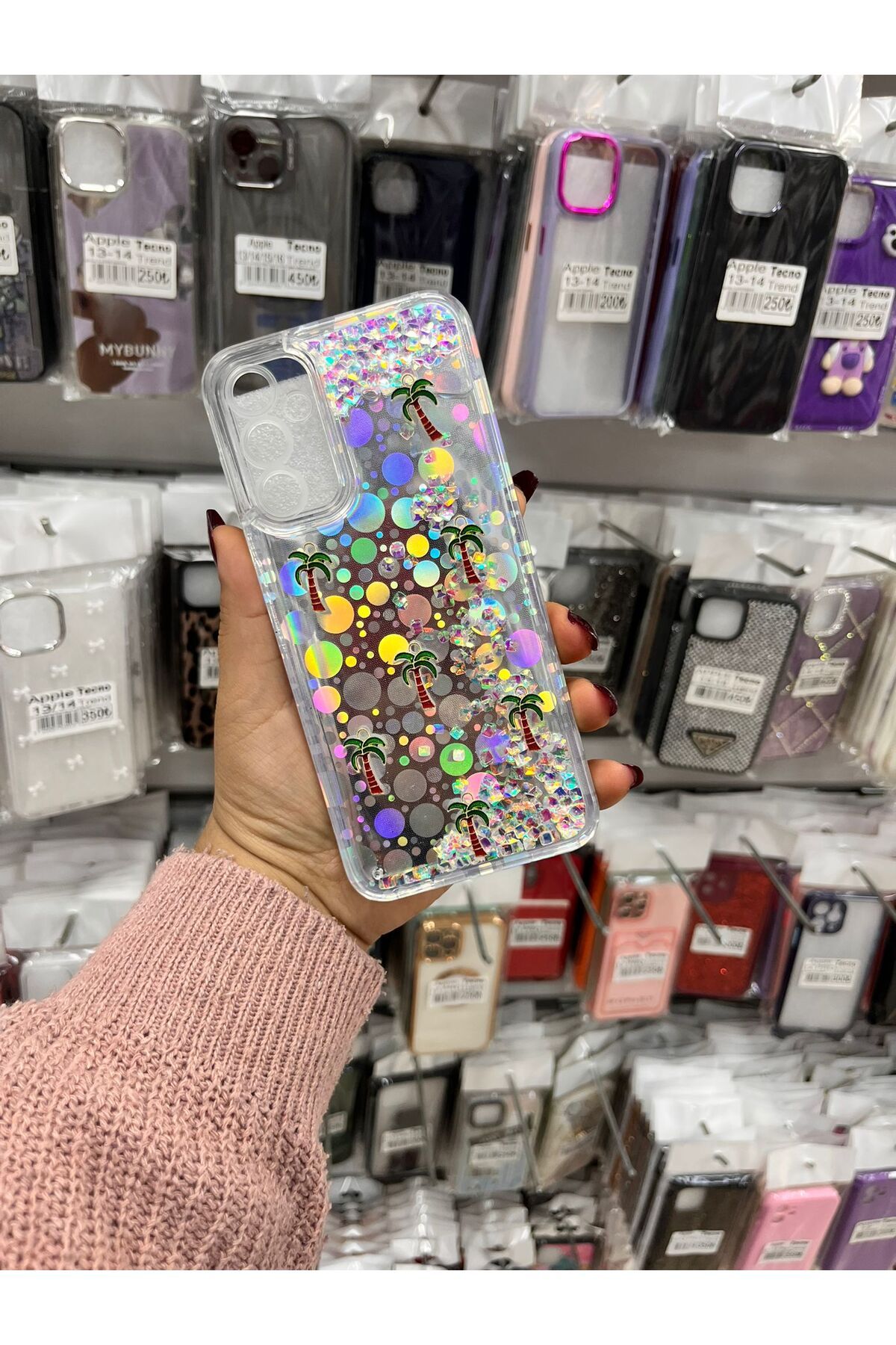 TECNOTREND Galaxy A14 sıvı parıltılı Hologramlı şeffaf silikon kılıf