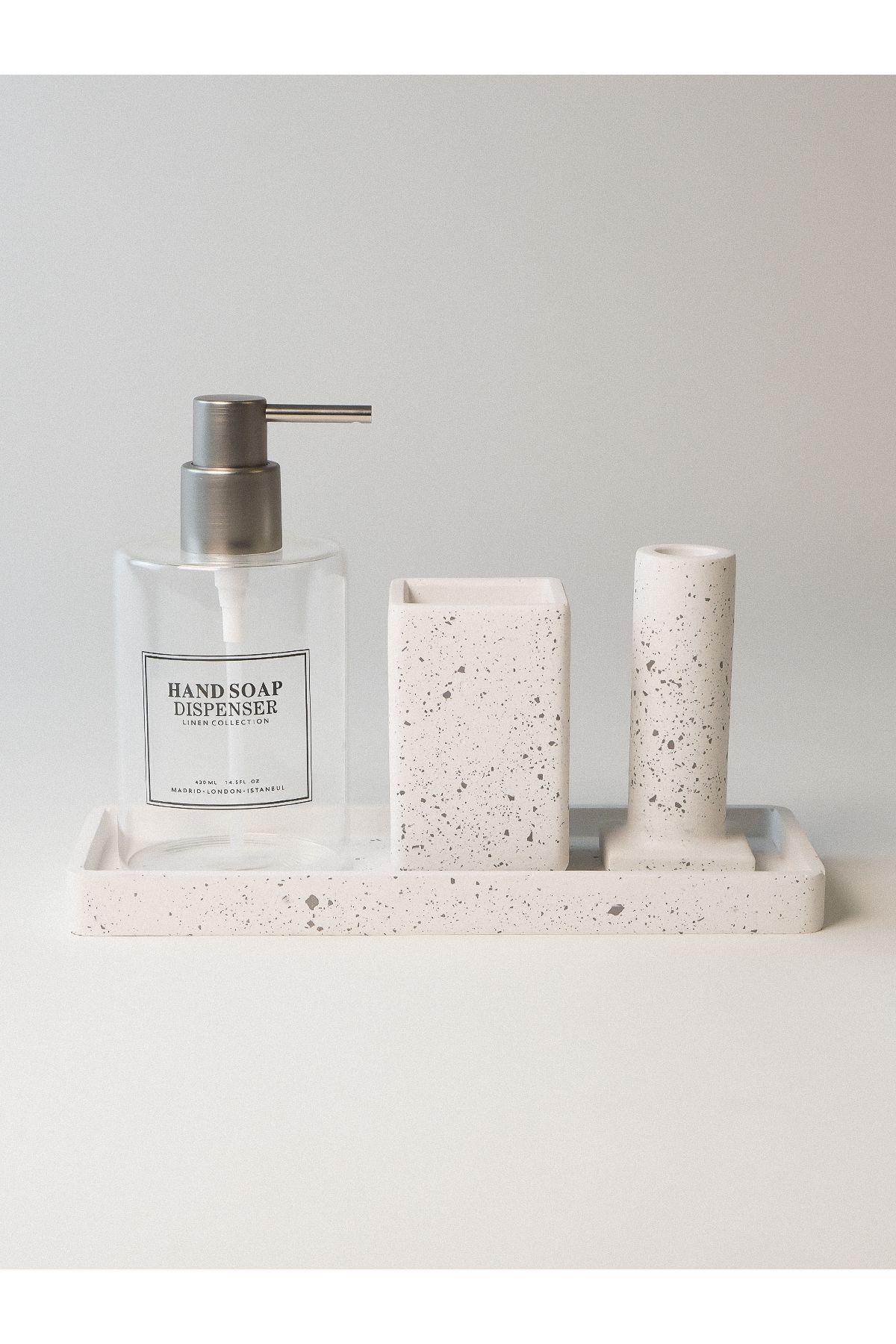 Minihol Linen Cam Seramik Sıvı Sabunluk Seti (430 ml)