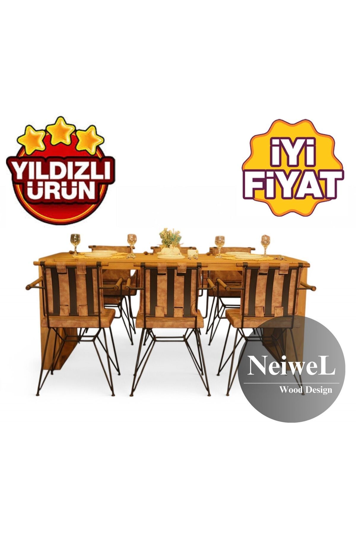 Neiwel Velmar Doğal Ahşap Yemek Masası-80-120