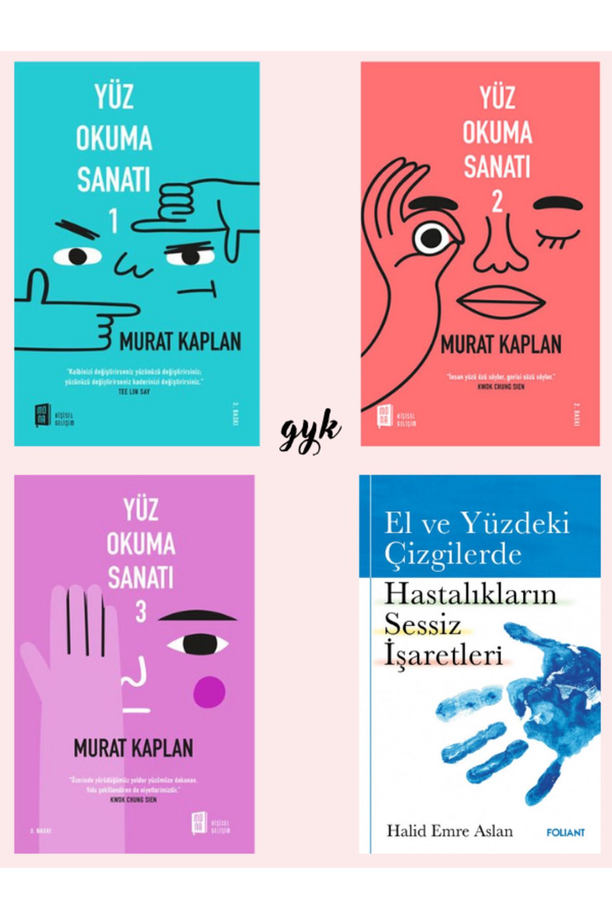 Mona Kitap Yüz Okuma Sanatı 1-2-3 ve El ve Yüzdeki Çizgilerde Hastalıkların Sessiz İşaretleri 4 Kitap SET