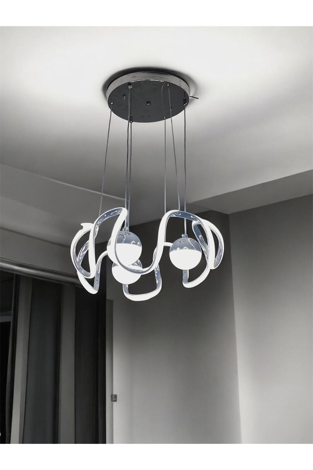 ülkem Modern Kıvrımlı Üç Toplu Ledli Salon Sarkıt Avize