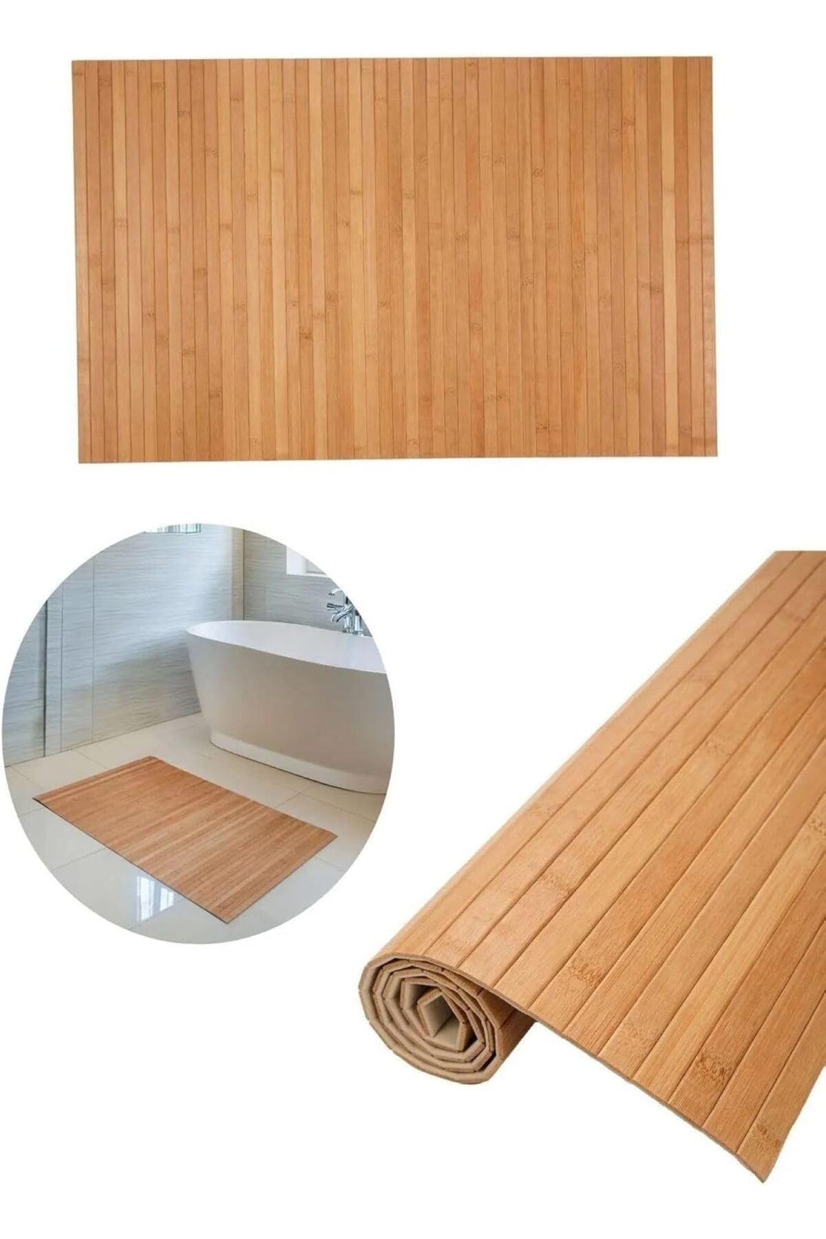 btmhome 40x70 cm Doğal Bambu Kapı Önü ve Banyo Paspası – Kaymaz, Su Geçirmez