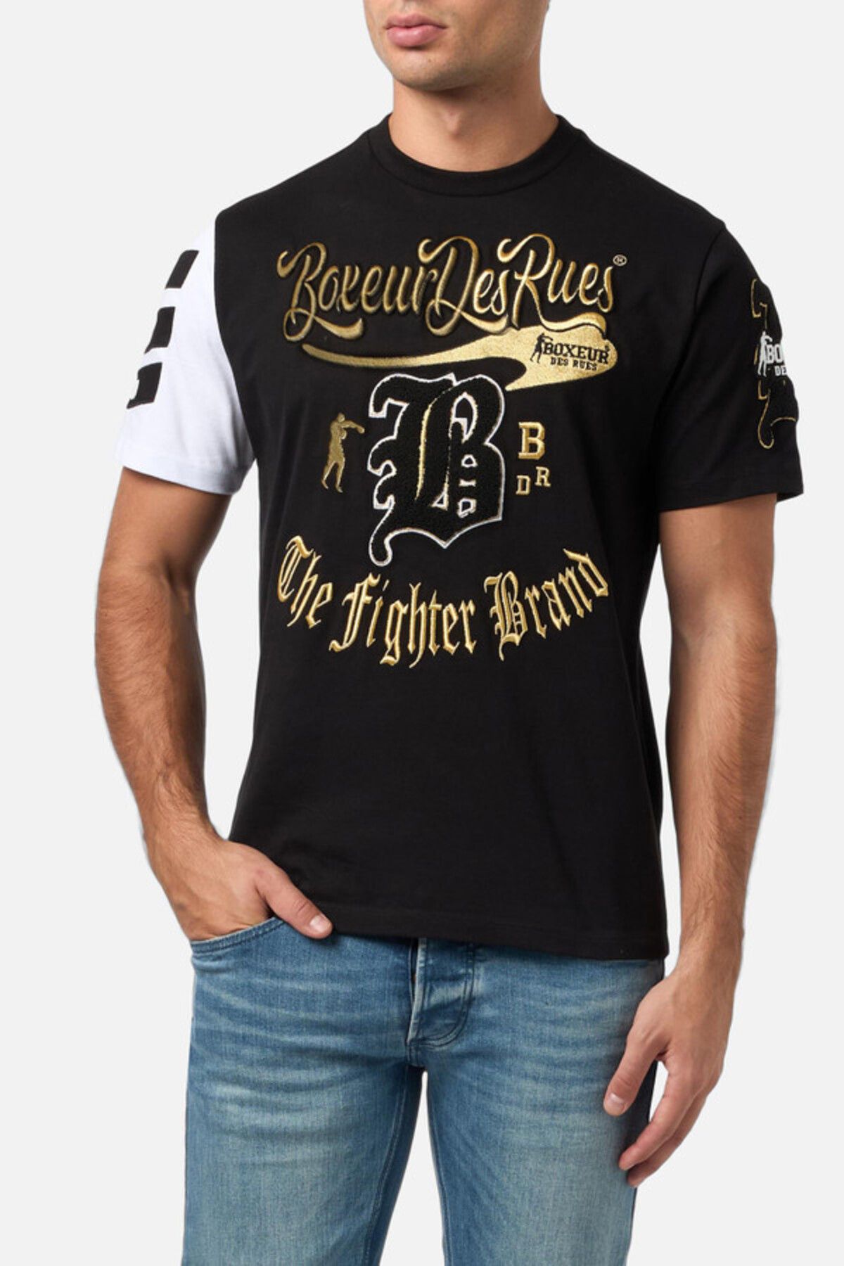Boxeur Des Rues Varsity Embroidered T-Shirt Black-Gold